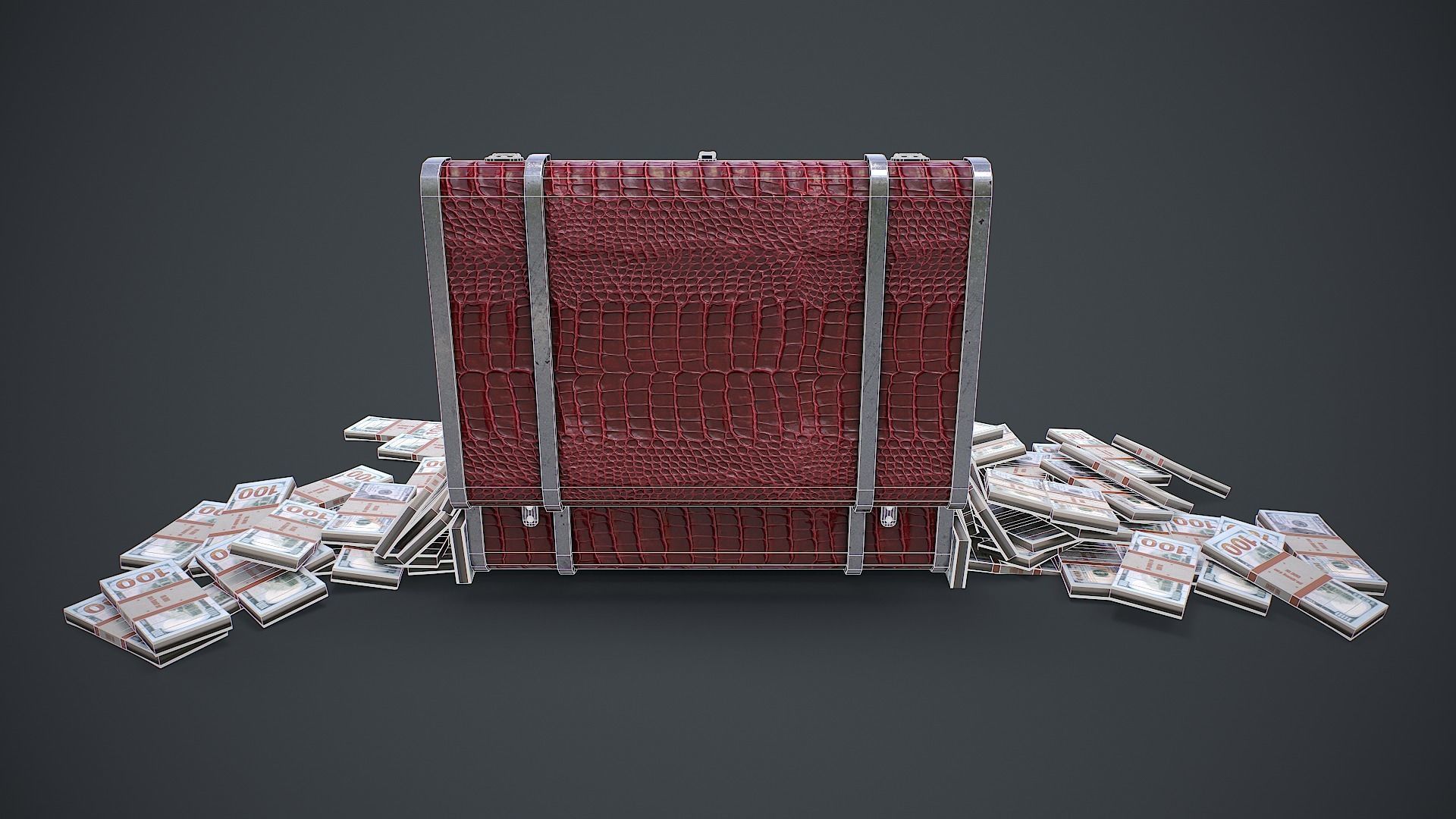 Suitcase With Money 3D Model Low-poly 3D model_9