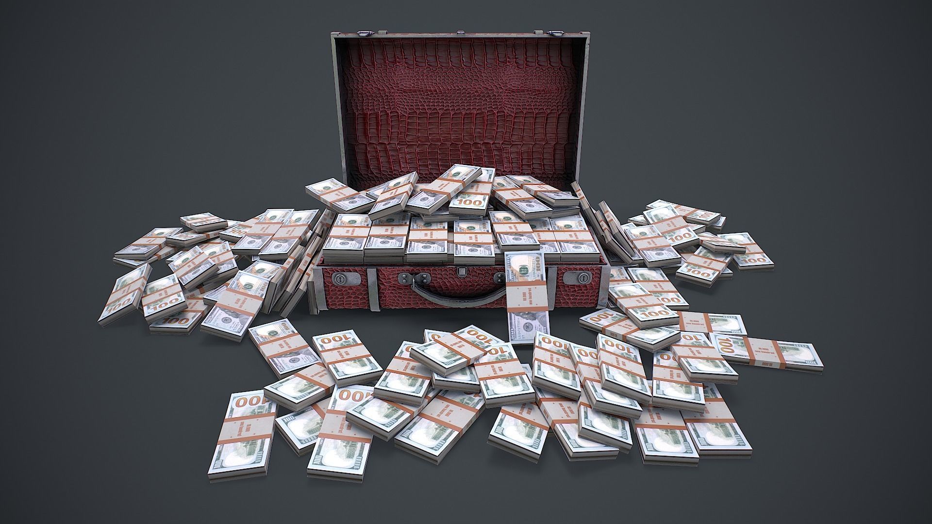 Suitcase With Money 3D Model Low-poly 3D model_4