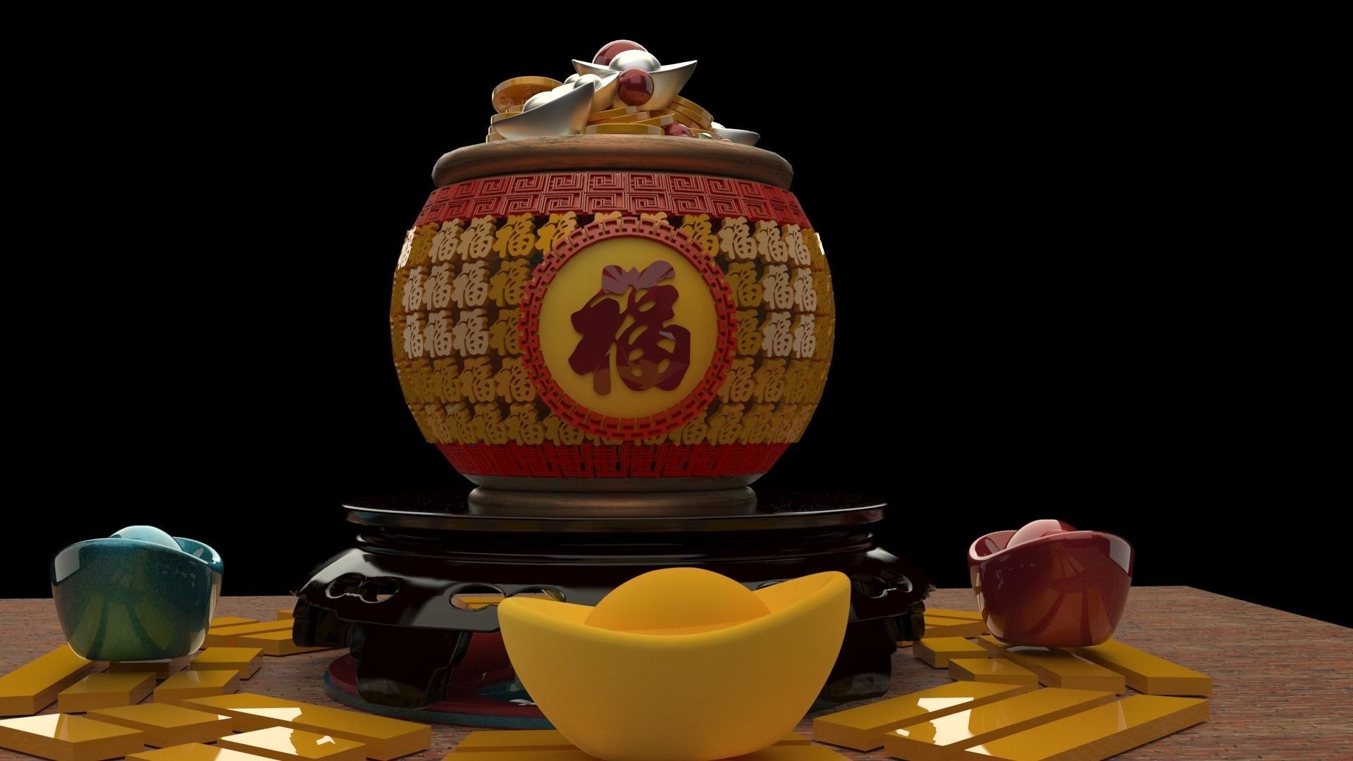 Chinese treasure pot 3D model_4