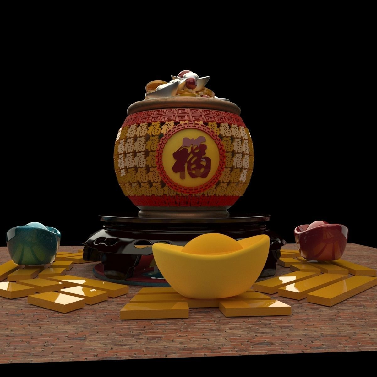 Chinese treasure pot 3D model_5