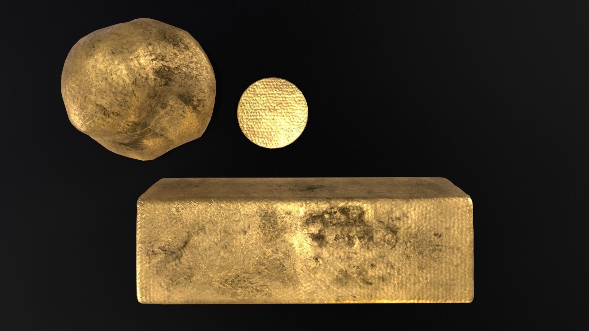 Gold Ingot Nugget and Coin Low-poly 3D model_18
