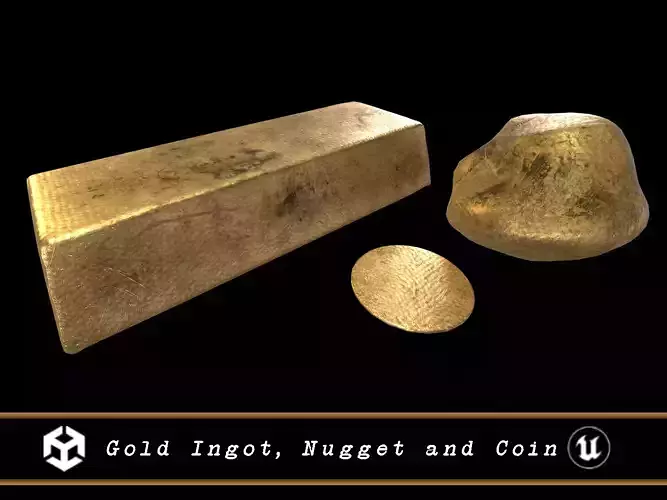 Gold Ingot Nugget and Coin Low-poly 3D model