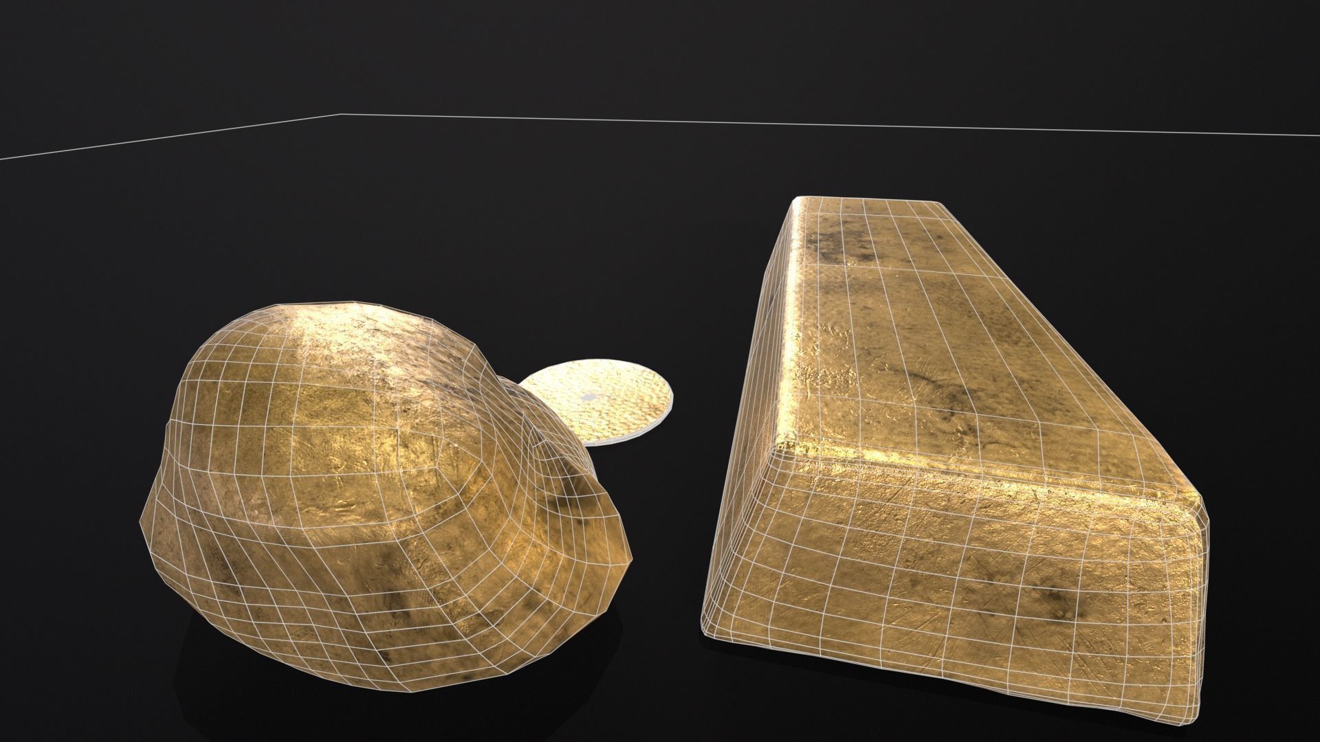 Gold Ingot Nugget and Coin Low-poly 3D model_11