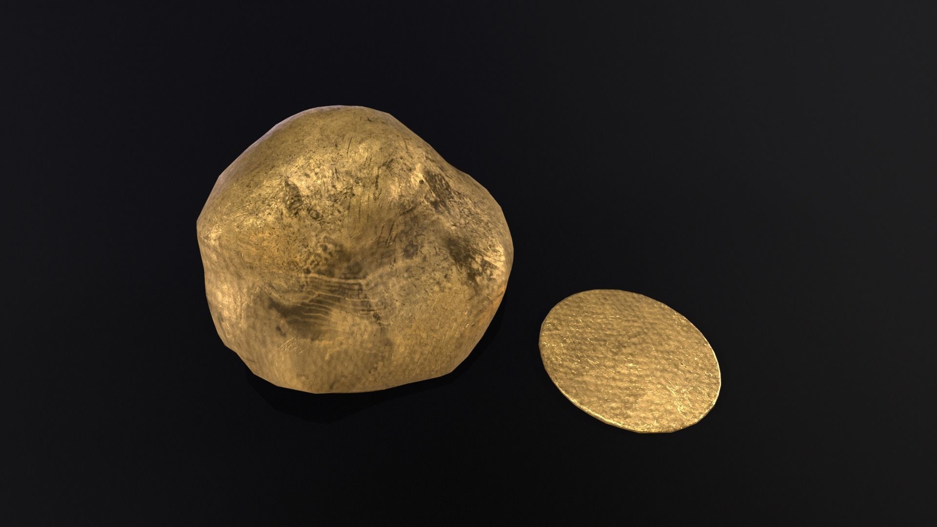 Gold Ingot Nugget and Coin Low-poly 3D model_22