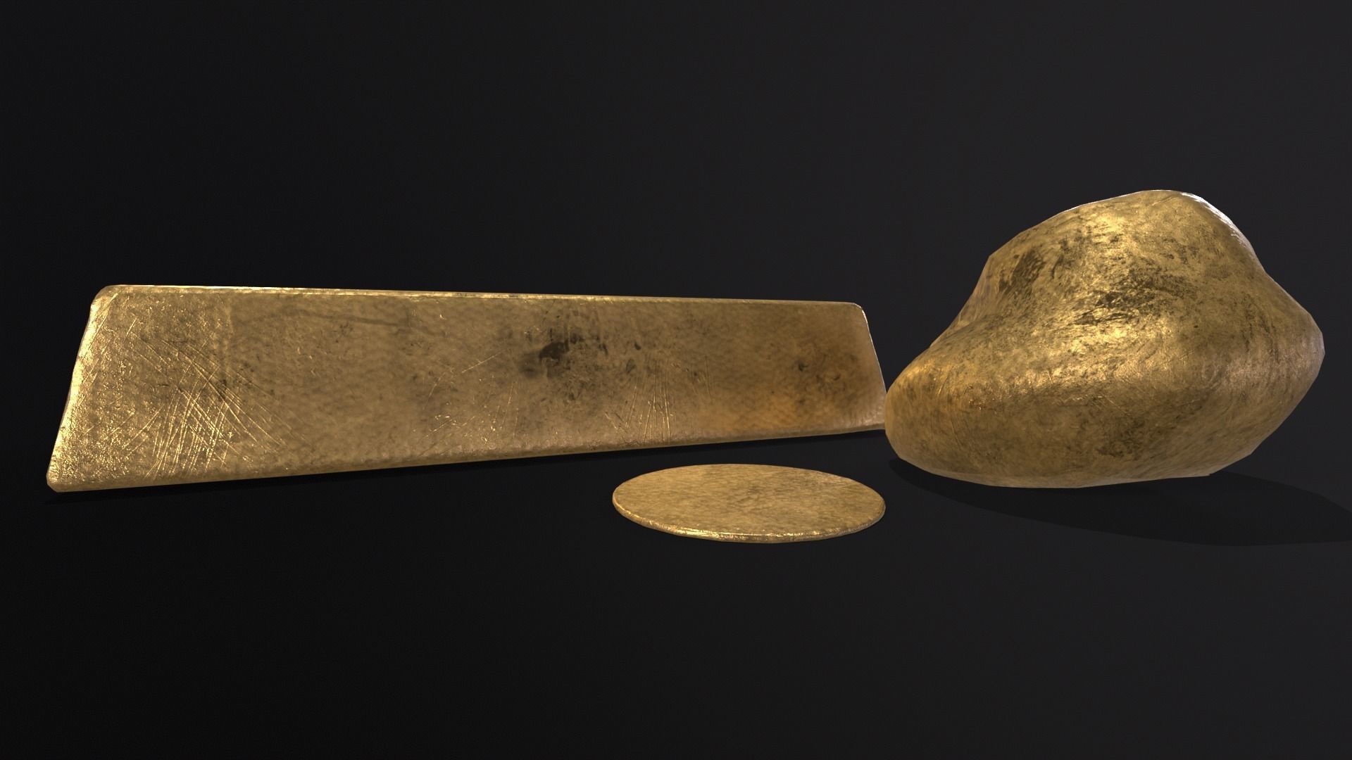 Gold Ingot Nugget and Coin Low-poly 3D model_6
