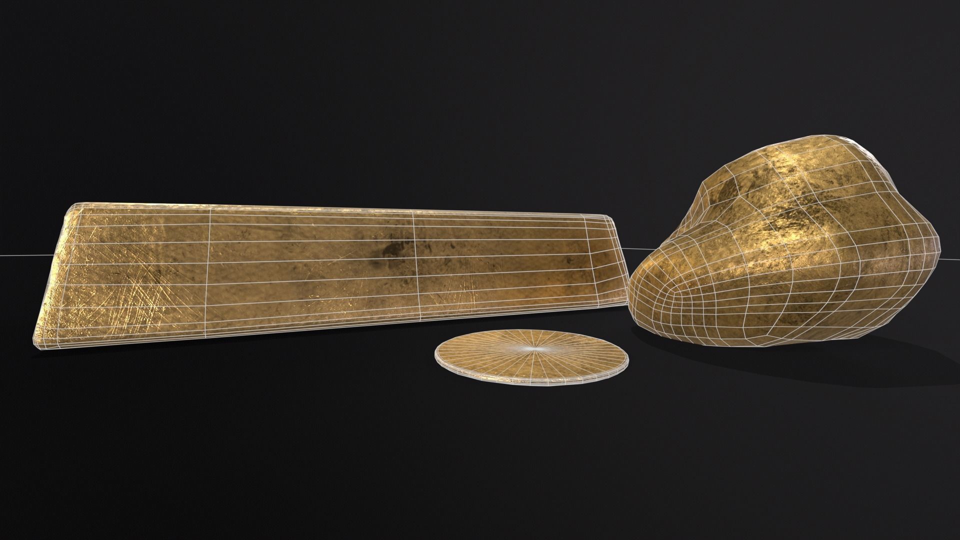 Gold Ingot Nugget and Coin Low-poly 3D model_7