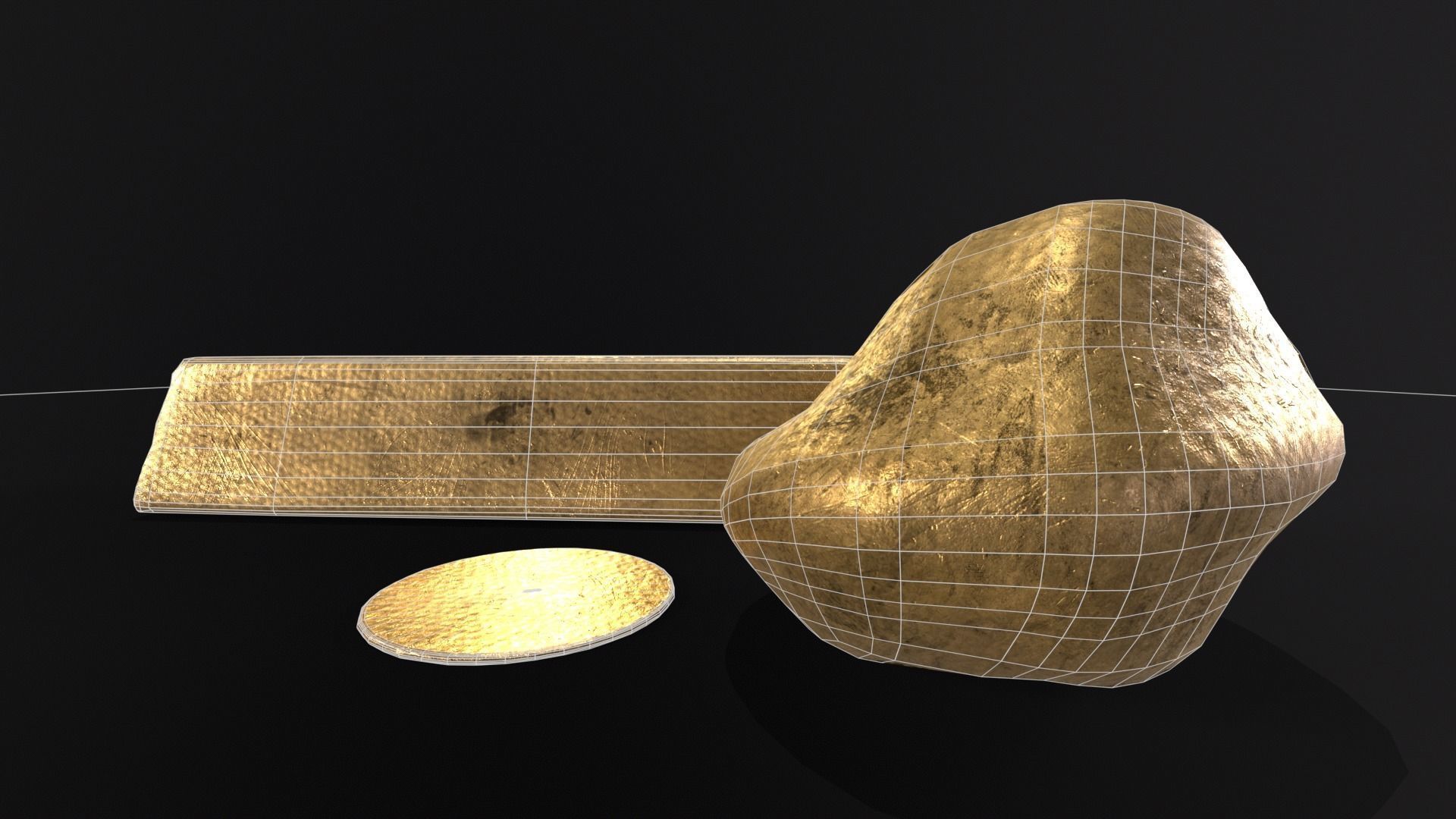 Gold Ingot Nugget and Coin Low-poly 3D model_9