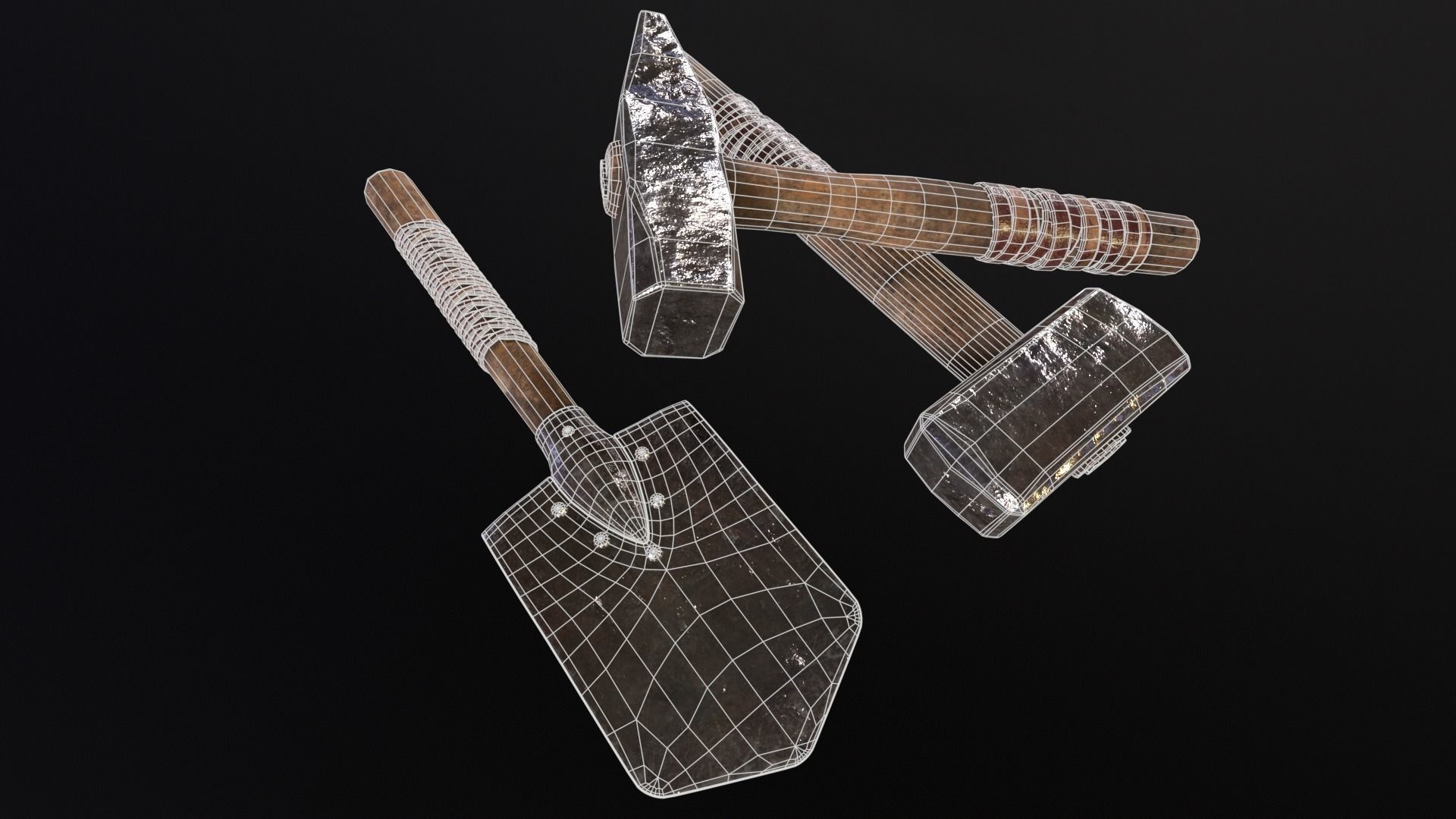 Medieval Hammers and Shovel Low-poly 3D model_21