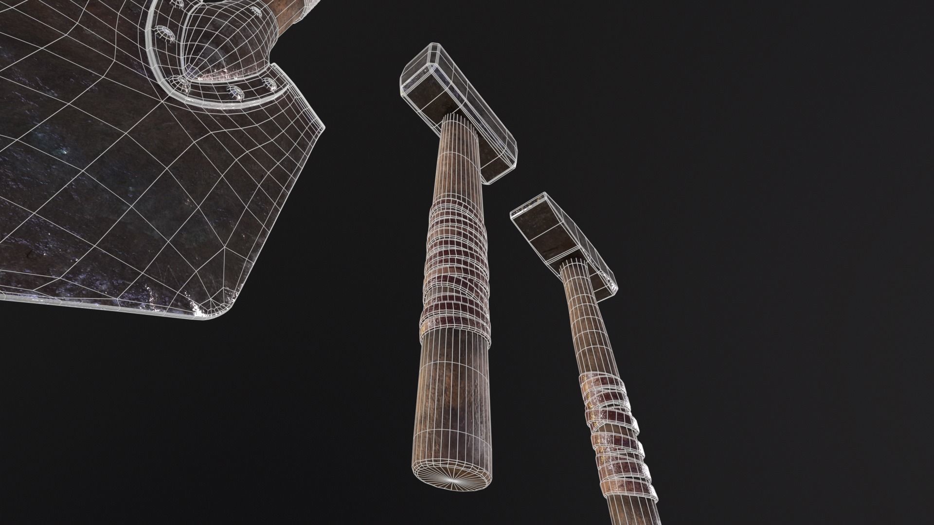 Medieval Hammers and Shovel Low-poly 3D model_19