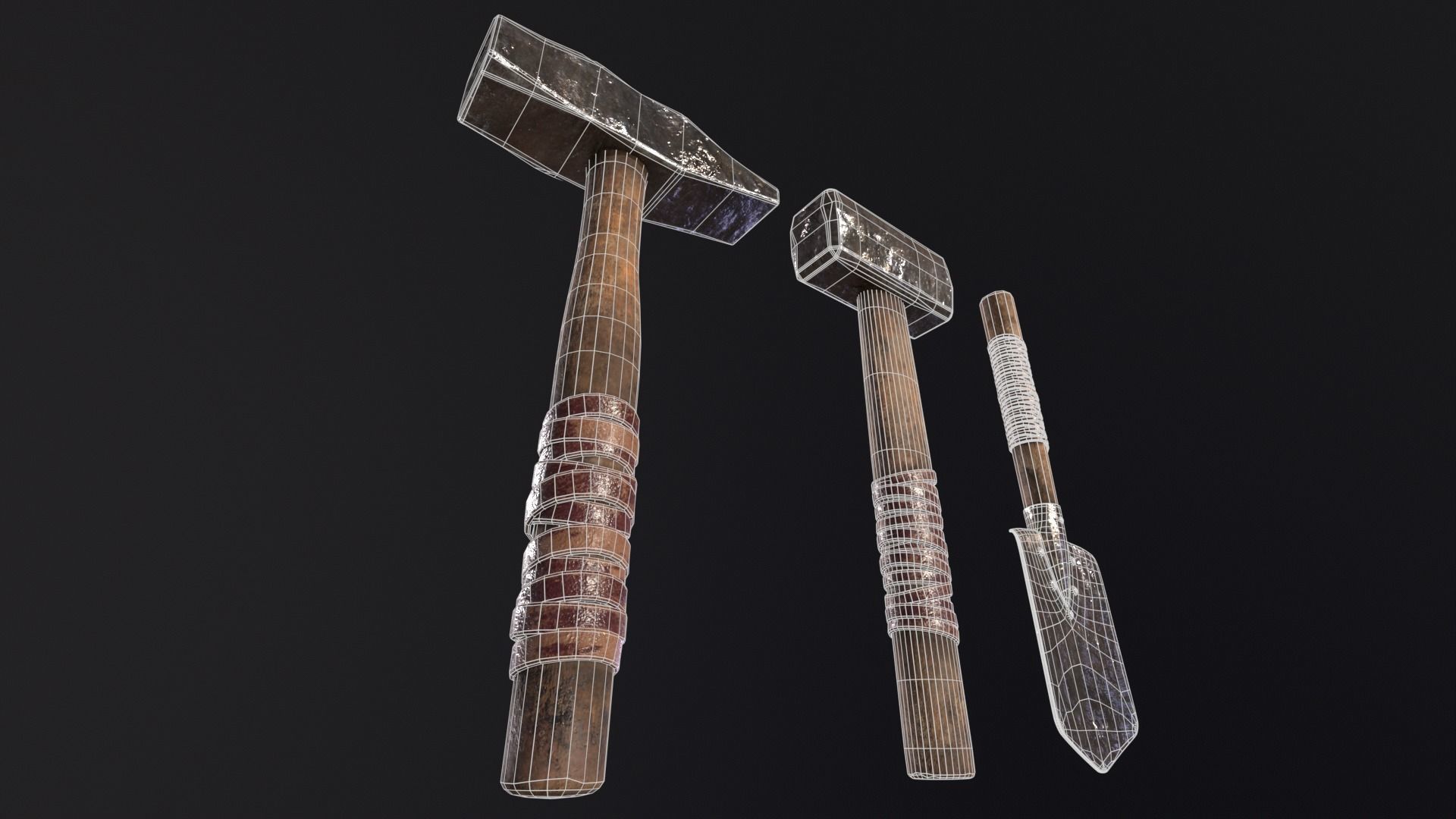 Medieval Hammers and Shovel Low-poly 3D model_7