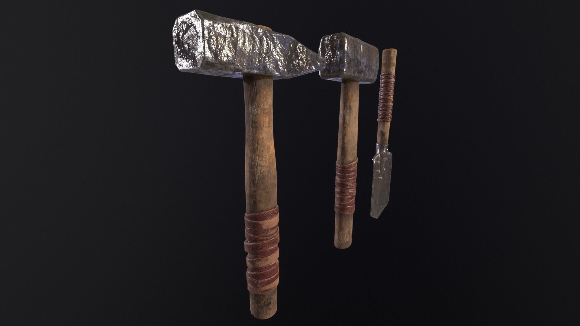 Medieval Hammers and Shovel Low-poly 3D model_8