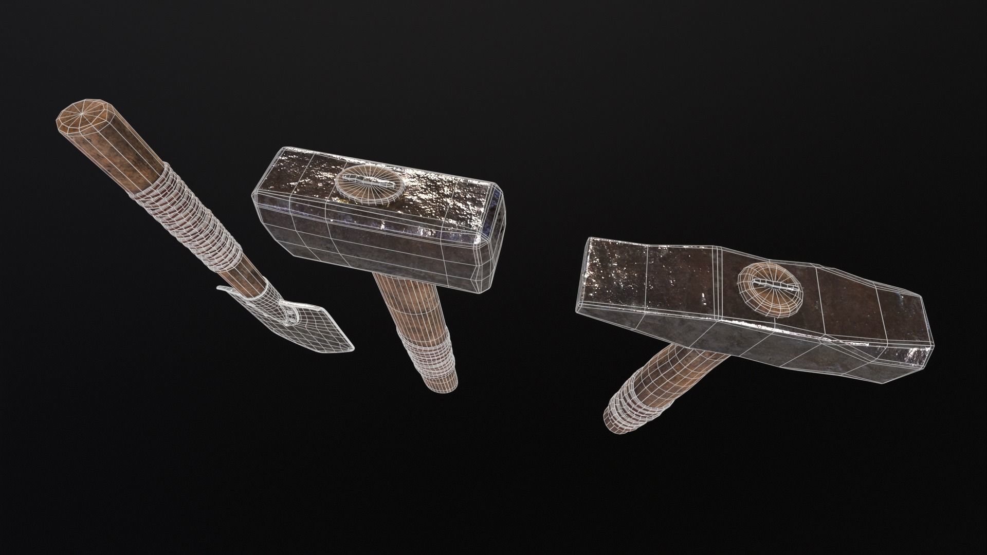 Medieval Hammers and Shovel Low-poly 3D model_17