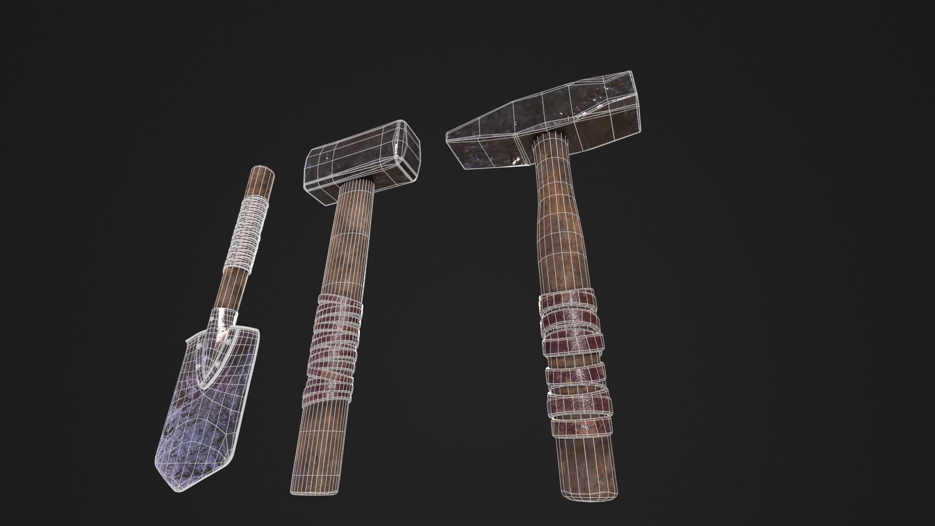 Medieval Hammers and Shovel Low-poly 3D model_15