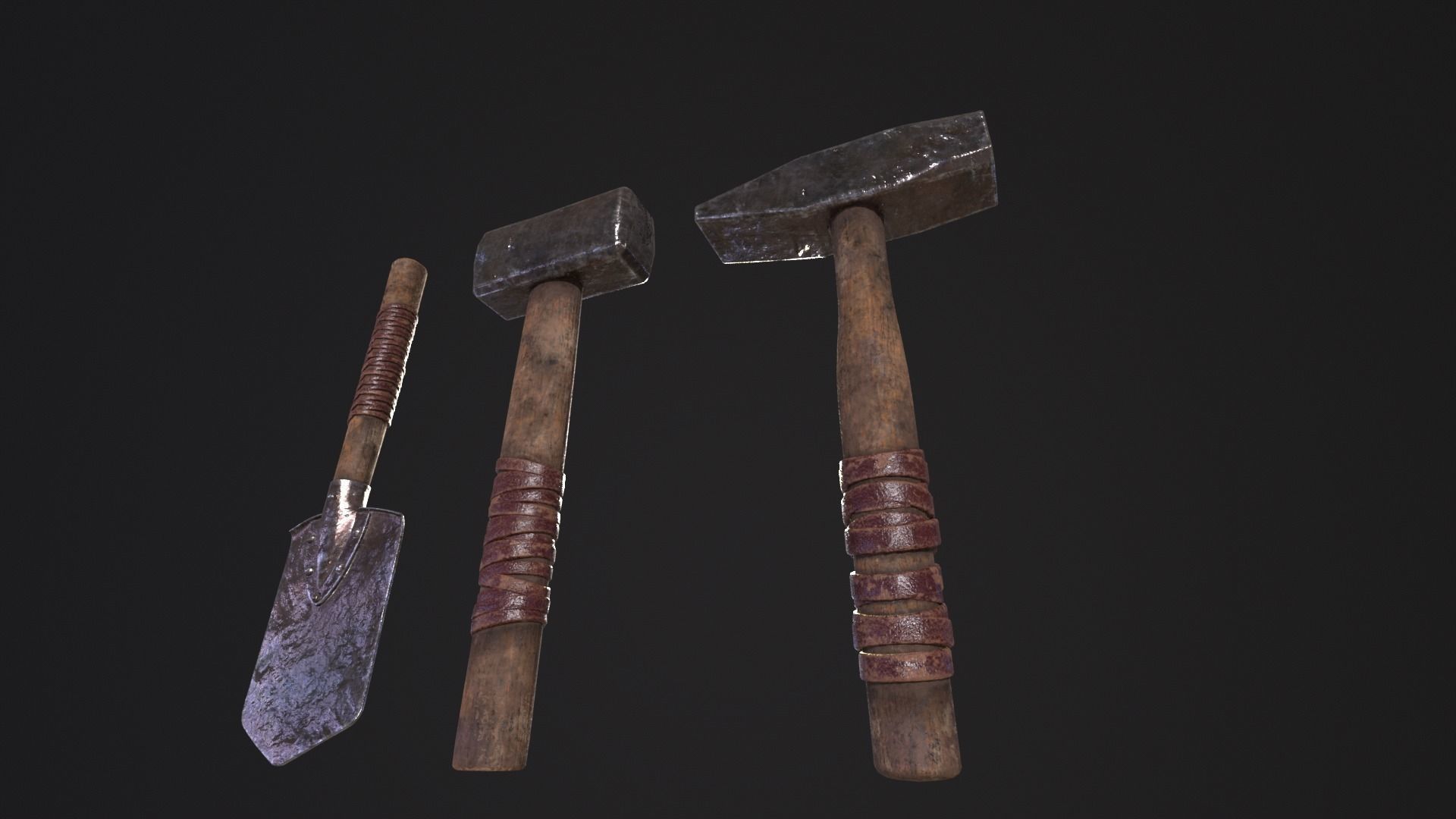 Medieval Hammers and Shovel Low-poly 3D model_14