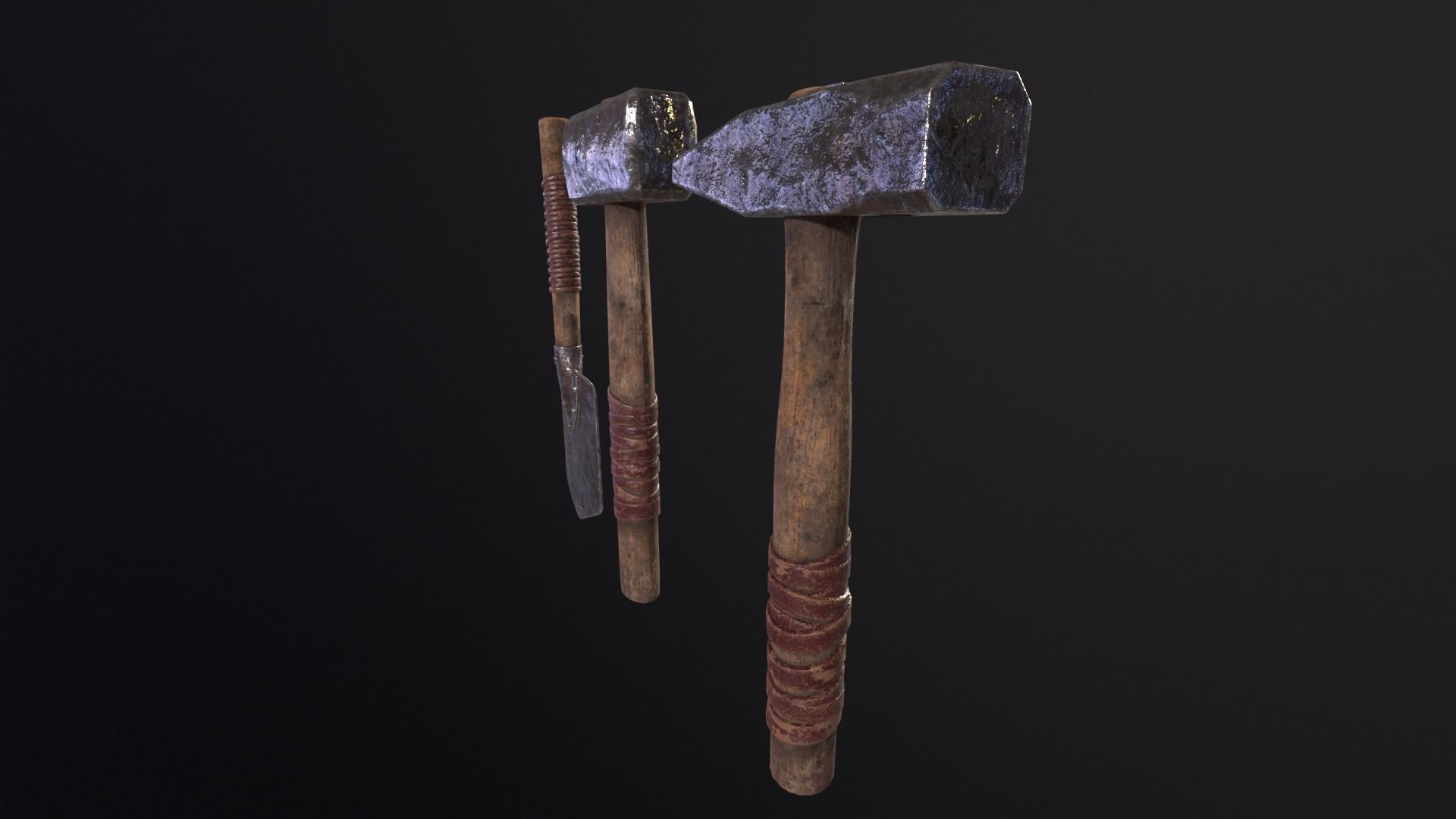 Medieval Hammers and Shovel Low-poly 3D model_12