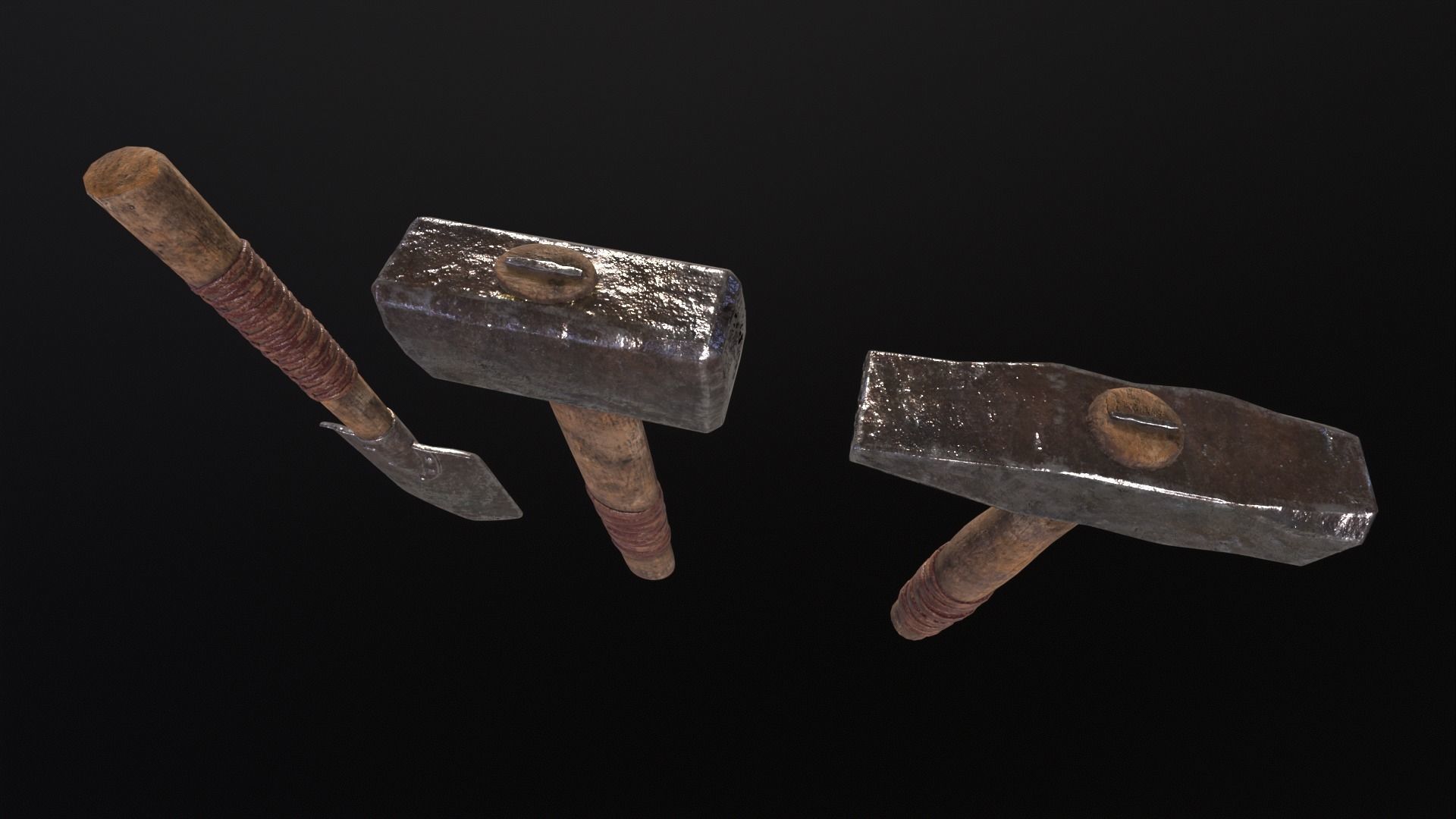 Medieval Hammers and Shovel Low-poly 3D model_16