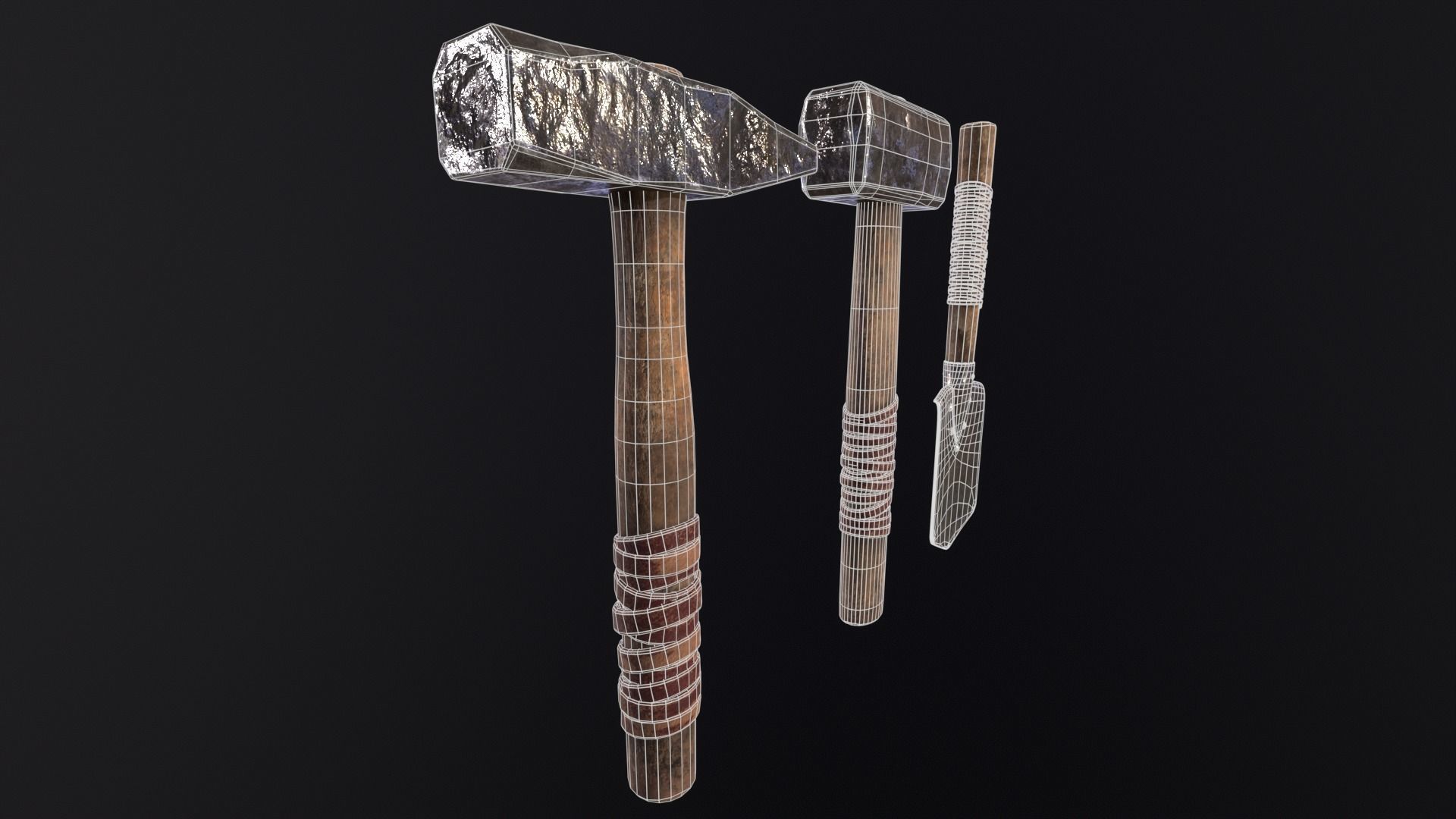 Medieval Hammers and Shovel Low-poly 3D model_9
