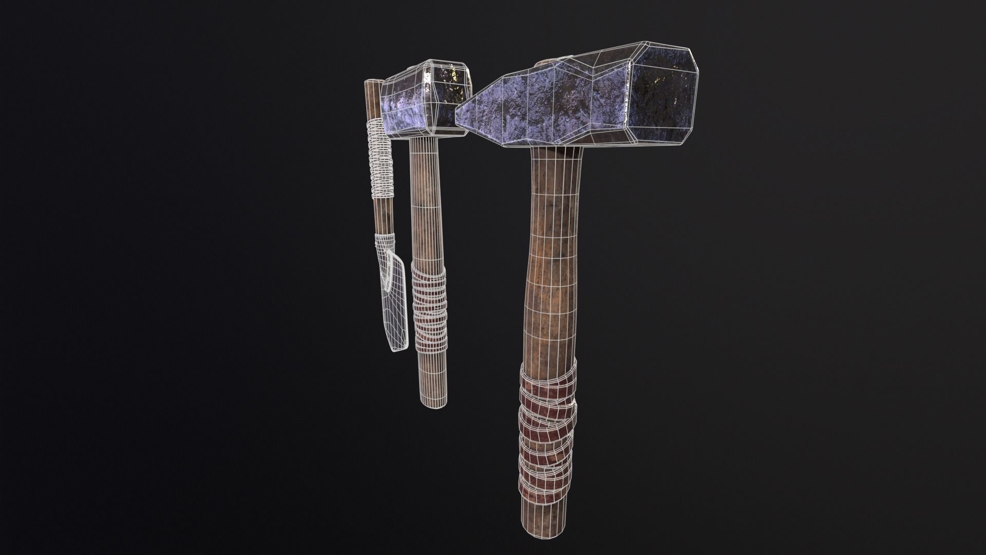 Medieval Hammers and Shovel Low-poly 3D model_13