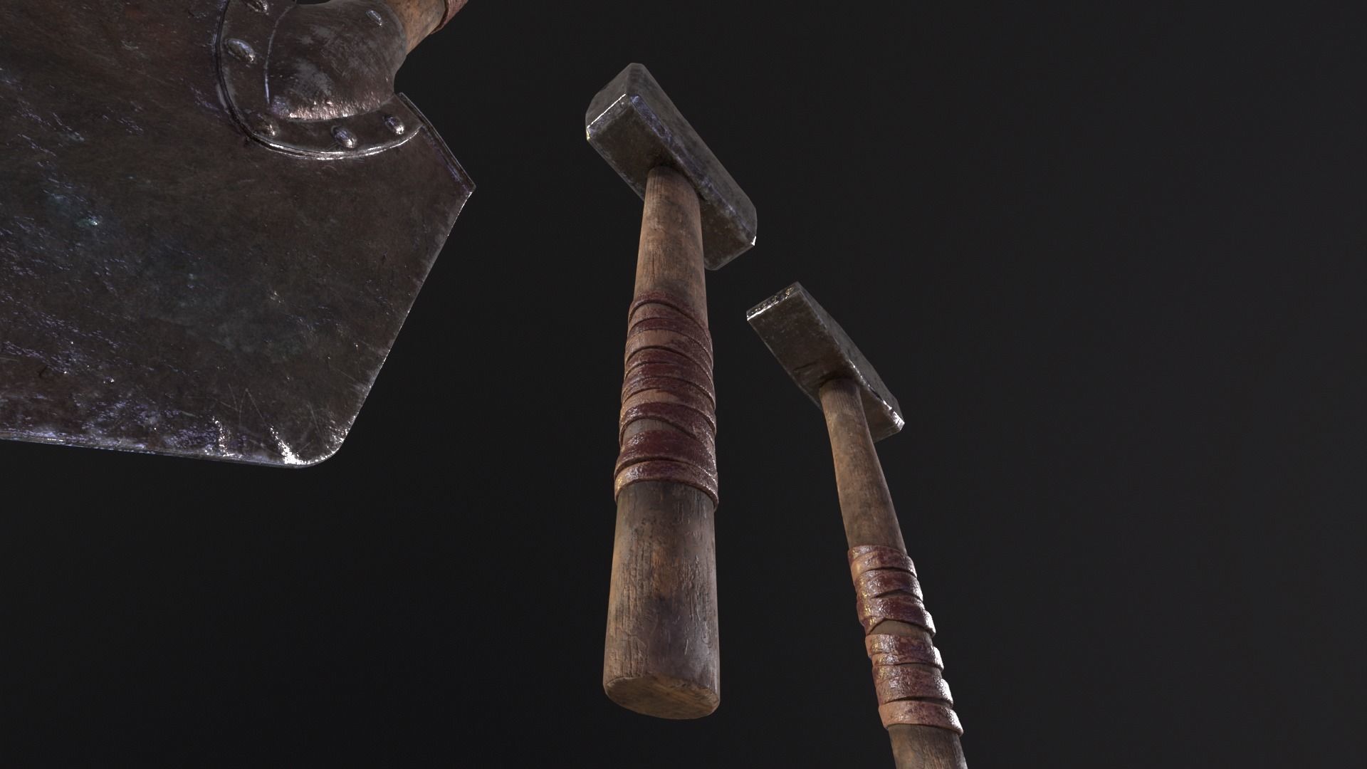 Medieval Hammers and Shovel Low-poly 3D model_18
