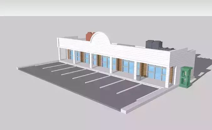 Shopping Centre Mall with Parking Lot by Outland Models