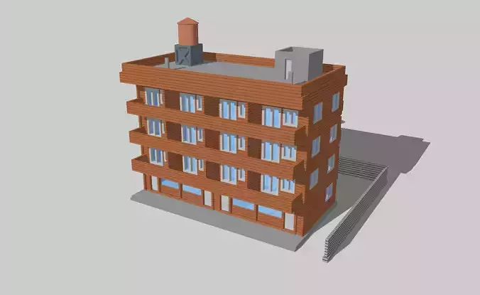 Modern City Building 4-Story Apartment by Outland Models