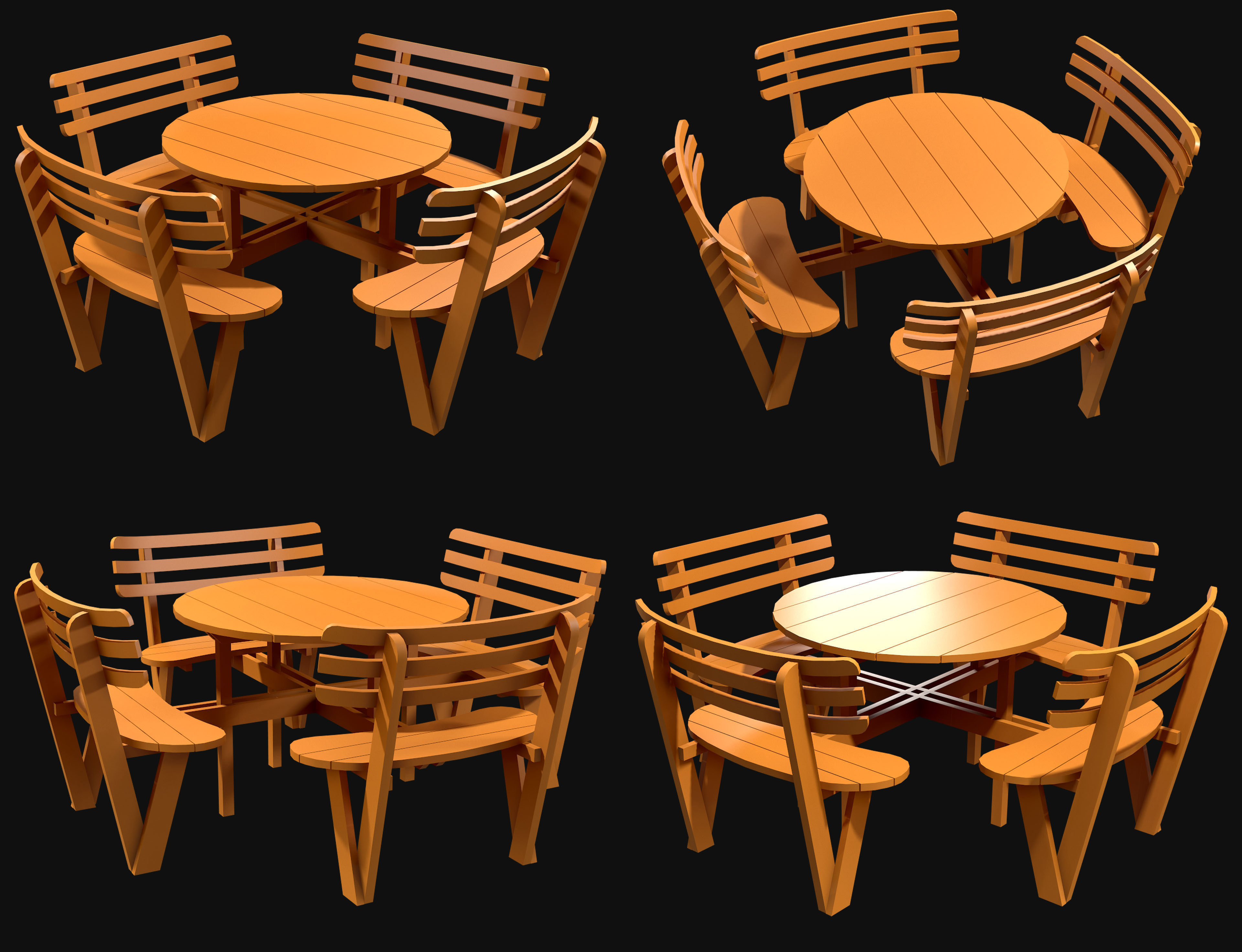 Picnic Bench Set 1-Old Version 3D Model Collection_26