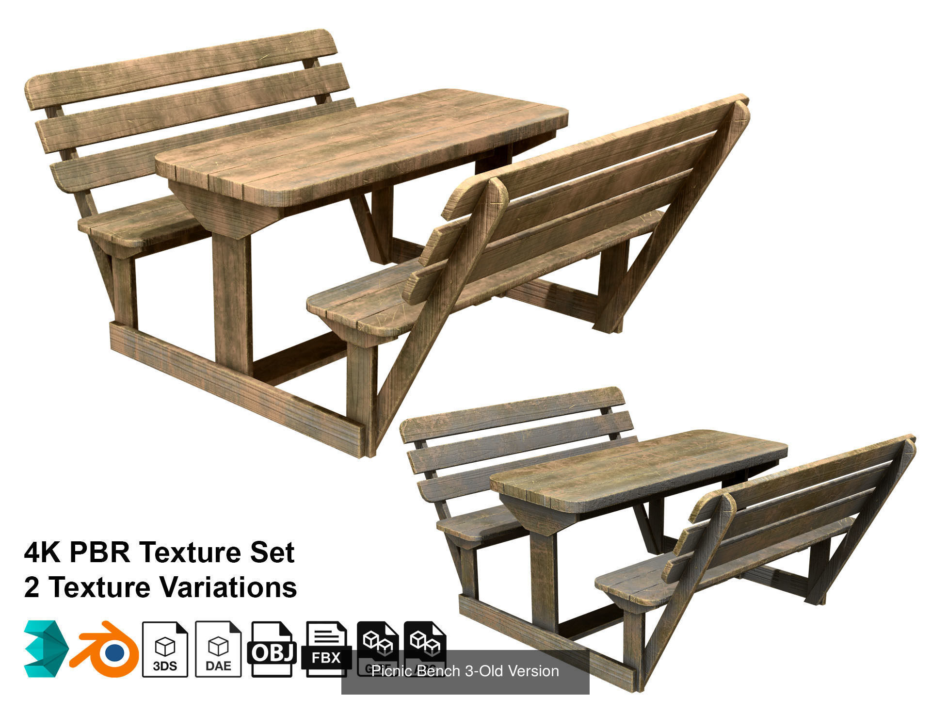 Picnic Bench Set 1-Old Version 3D Model Collection_3
