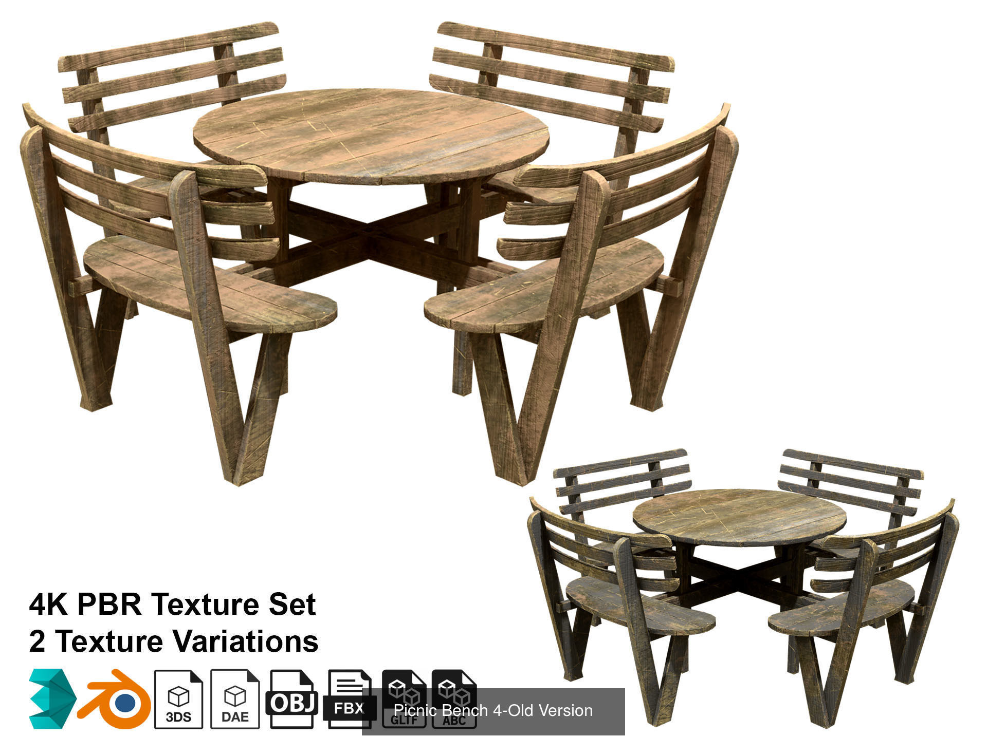 Picnic Bench Set 1-Old Version 3D Model Collection_4