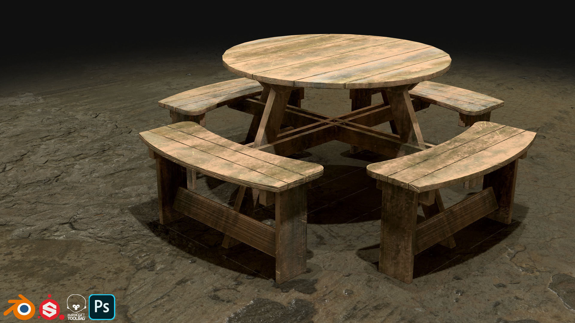Picnic Bench Set 1-Old Version 3D Model Collection_11