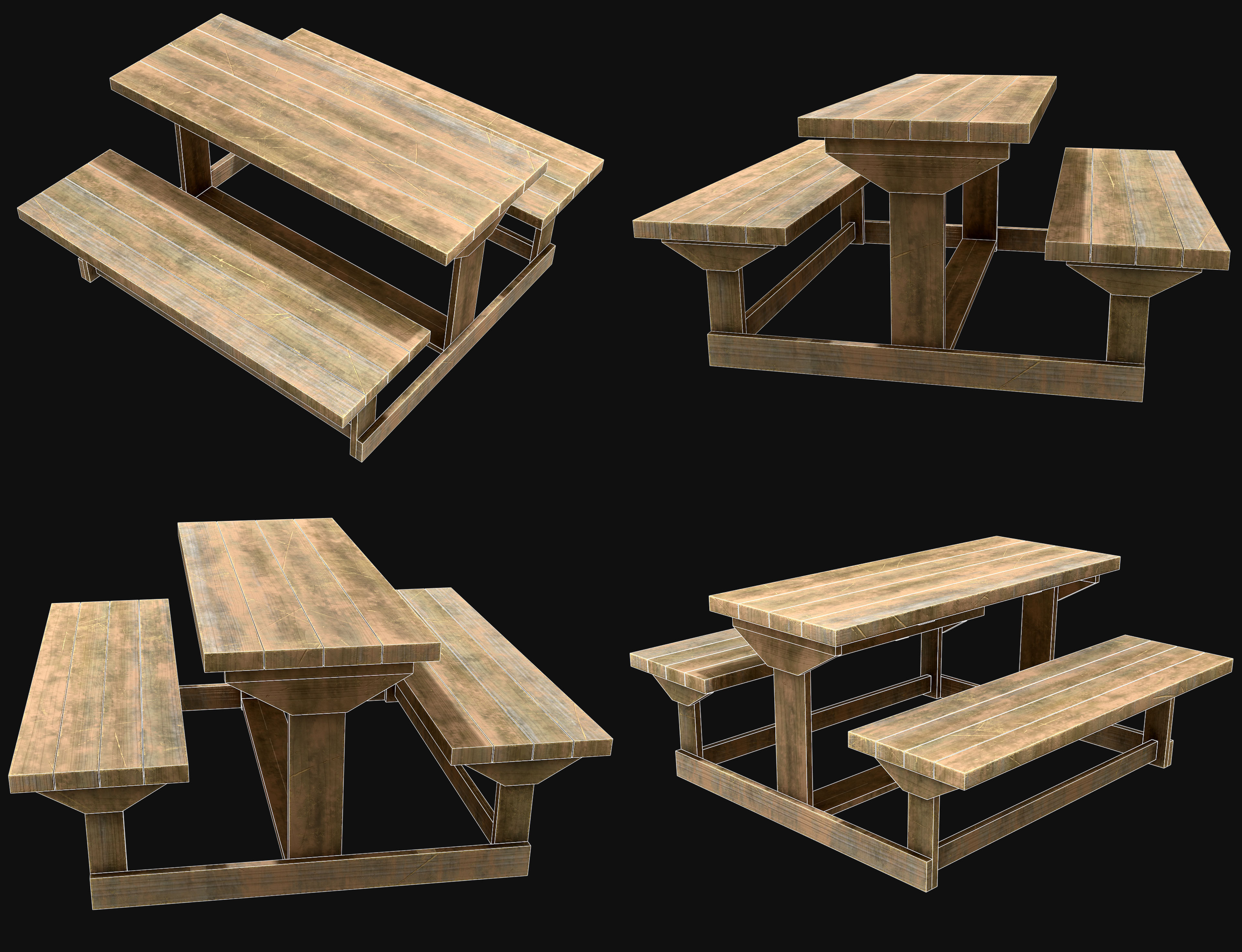 Picnic Bench Set 1-Old Version 3D Model Collection_10