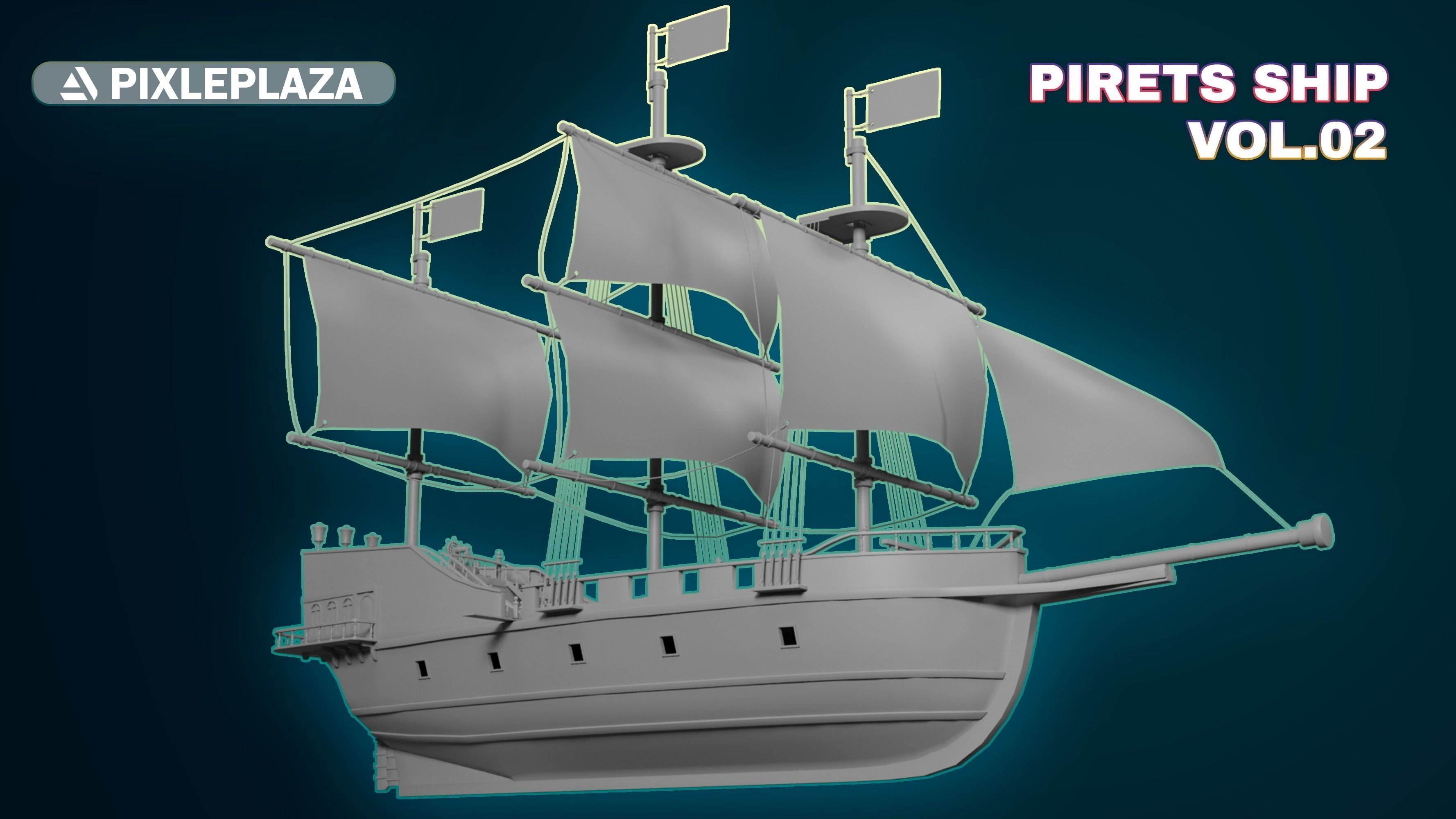 Pirate Ship with Interior - Props - Guns - Vol 2 Low-poly 3D model_6