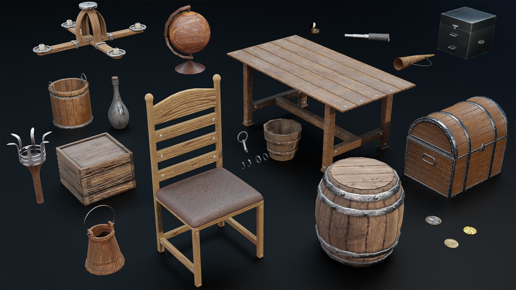 Pirate Ship with Interior - Props - Guns - Vol 2 Low-poly 3D model_3