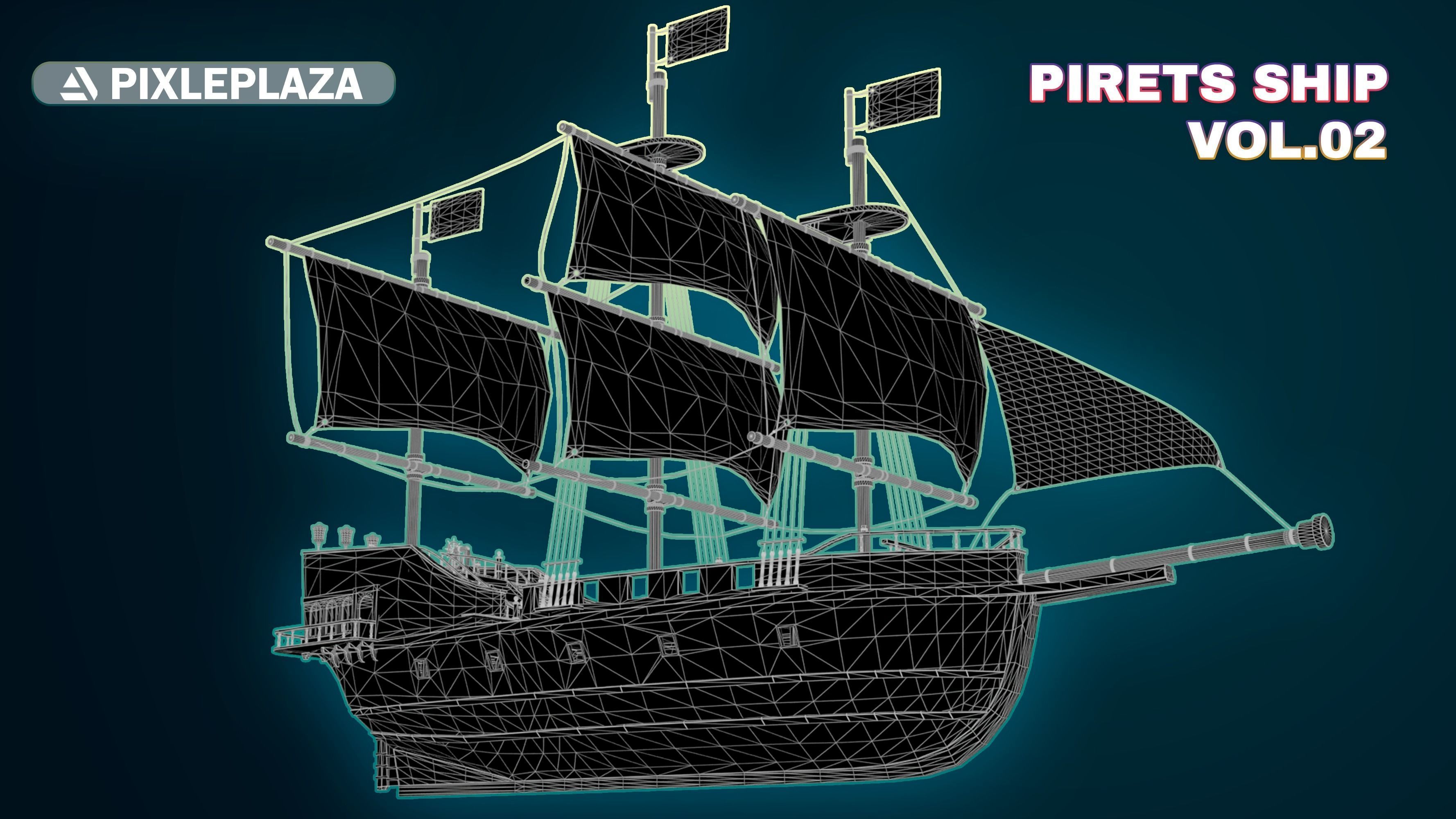 Pirate Ship with Interior - Props - Guns - Vol 2 Low-poly 3D model_5