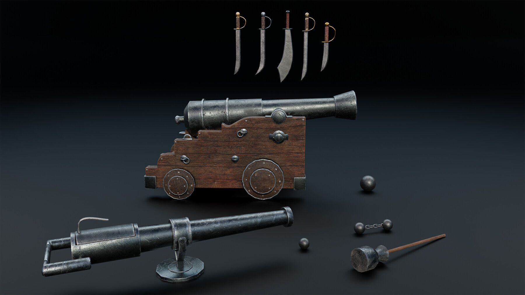 Pirate Ship with Interior - Props - Guns - Vol 2 Low-poly 3D model_4