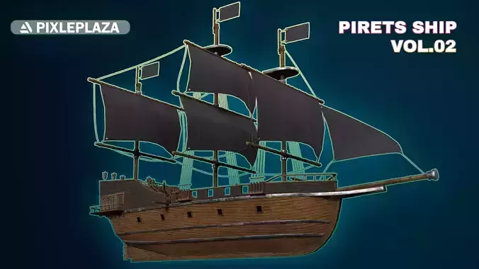 Pirate Ship with Interior - Props - Guns - Vol 2 Low-poly 3D model
