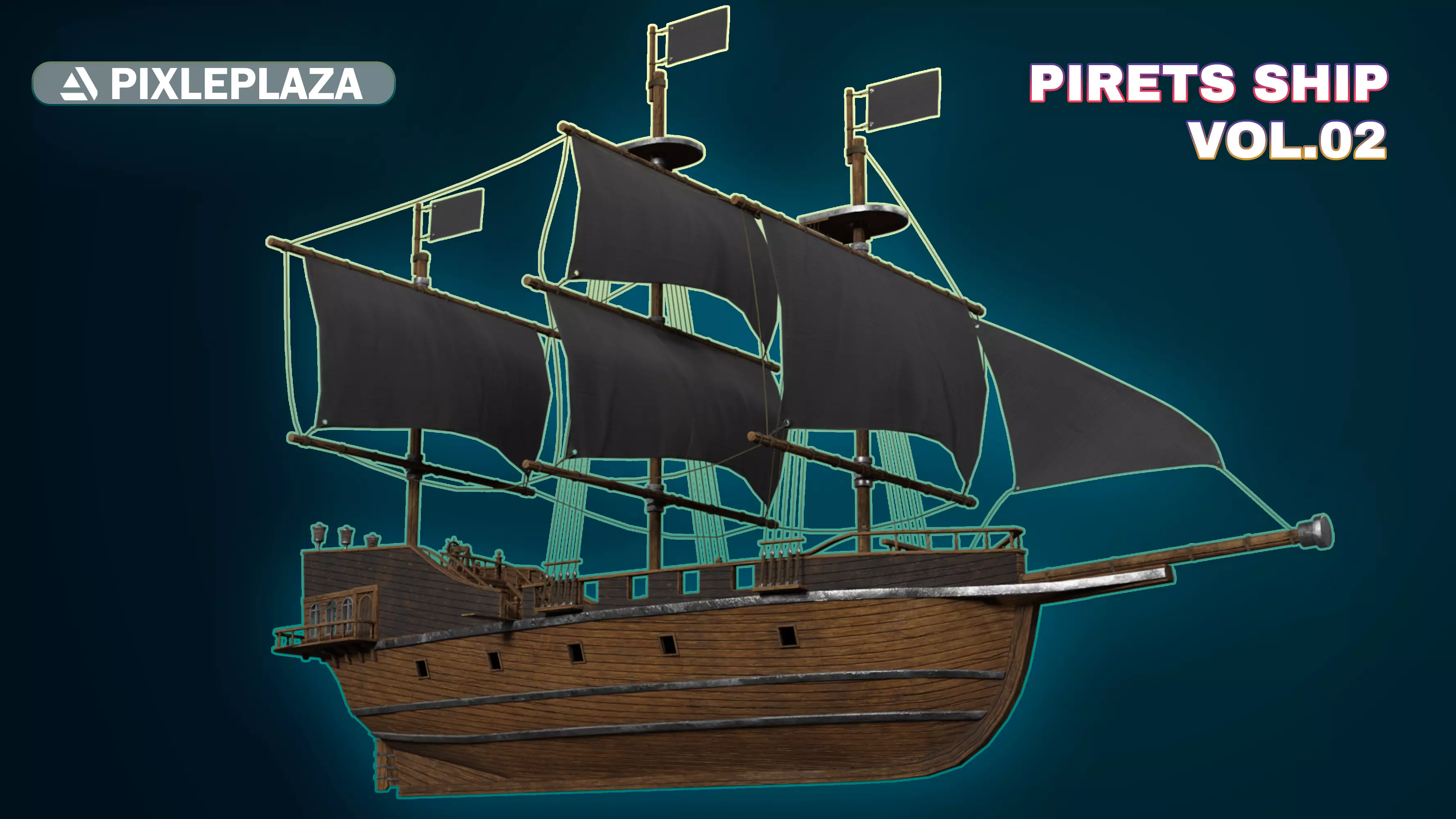 Pirate Ship with Interior - Props - Guns - Vol 2 Low-poly 3D model_0