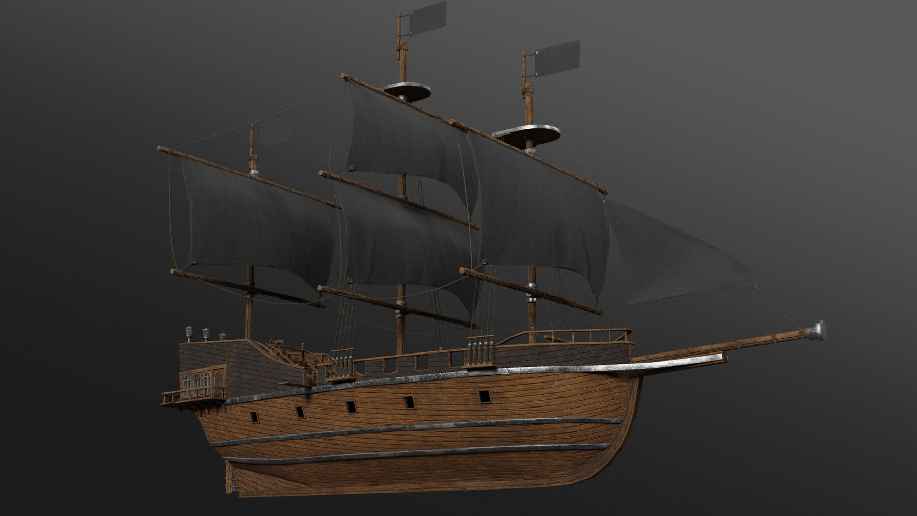 Pirate Ship with Interior - Props - Guns - Vol 2 Low-poly 3D model_1