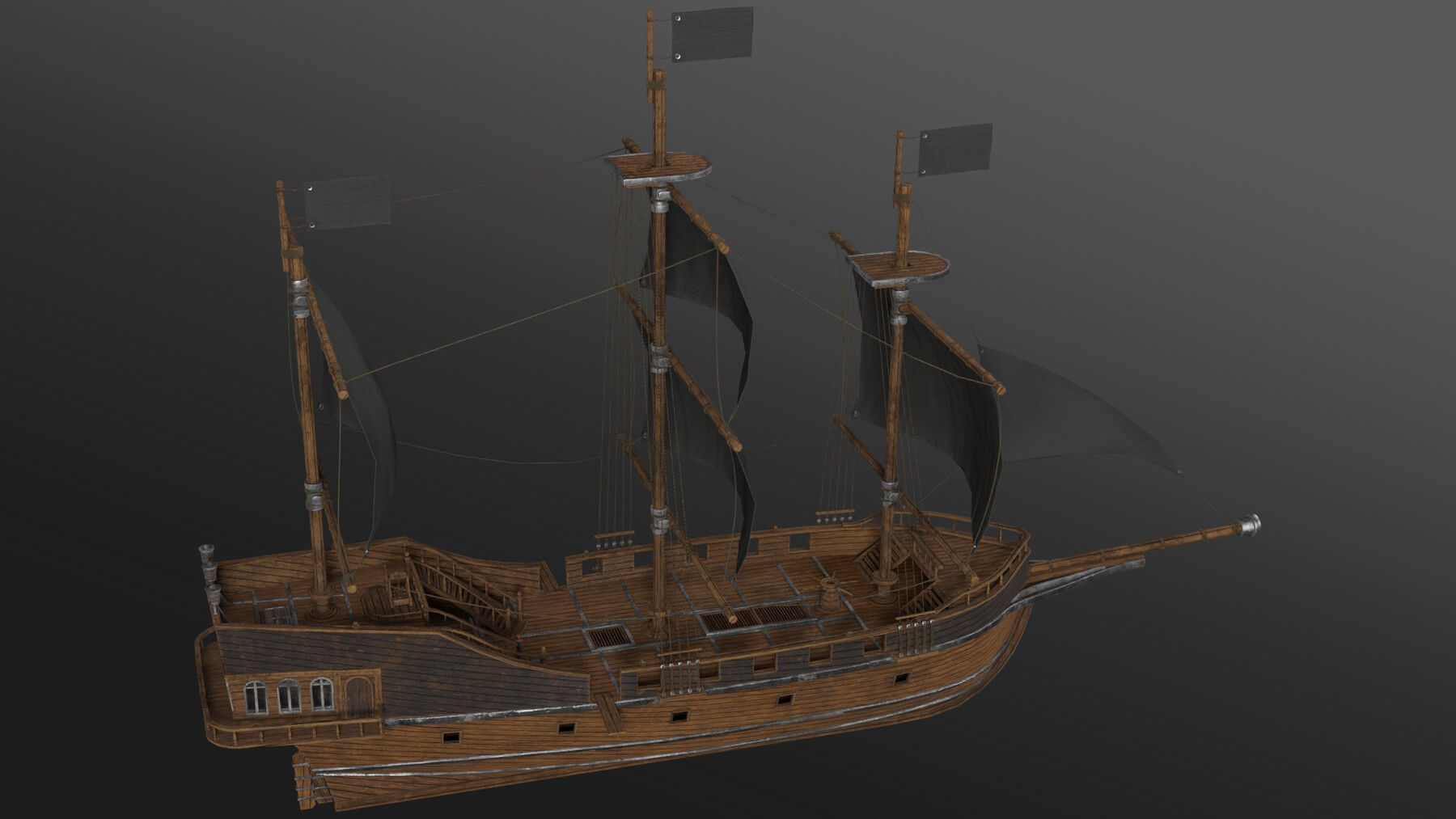 Pirate Ship with Interior - Props - Guns - Vol 2 Low-poly 3D model_2