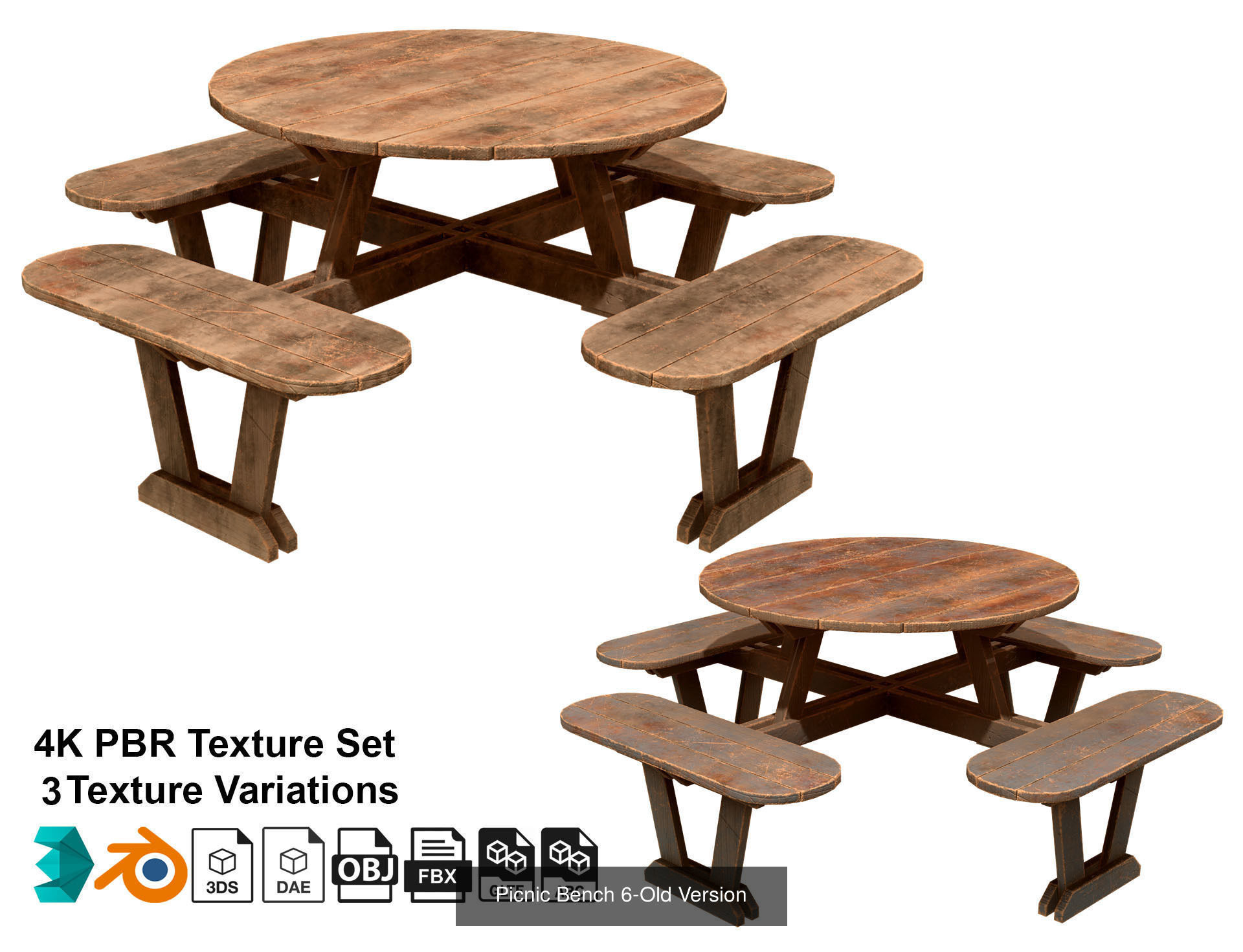 Picnic Bench Set 2-Old Version 3D Model Collection_2