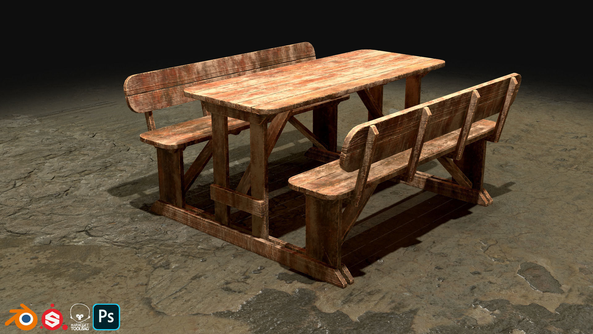 Picnic Bench Set 2-Old Version 3D Model Collection_5