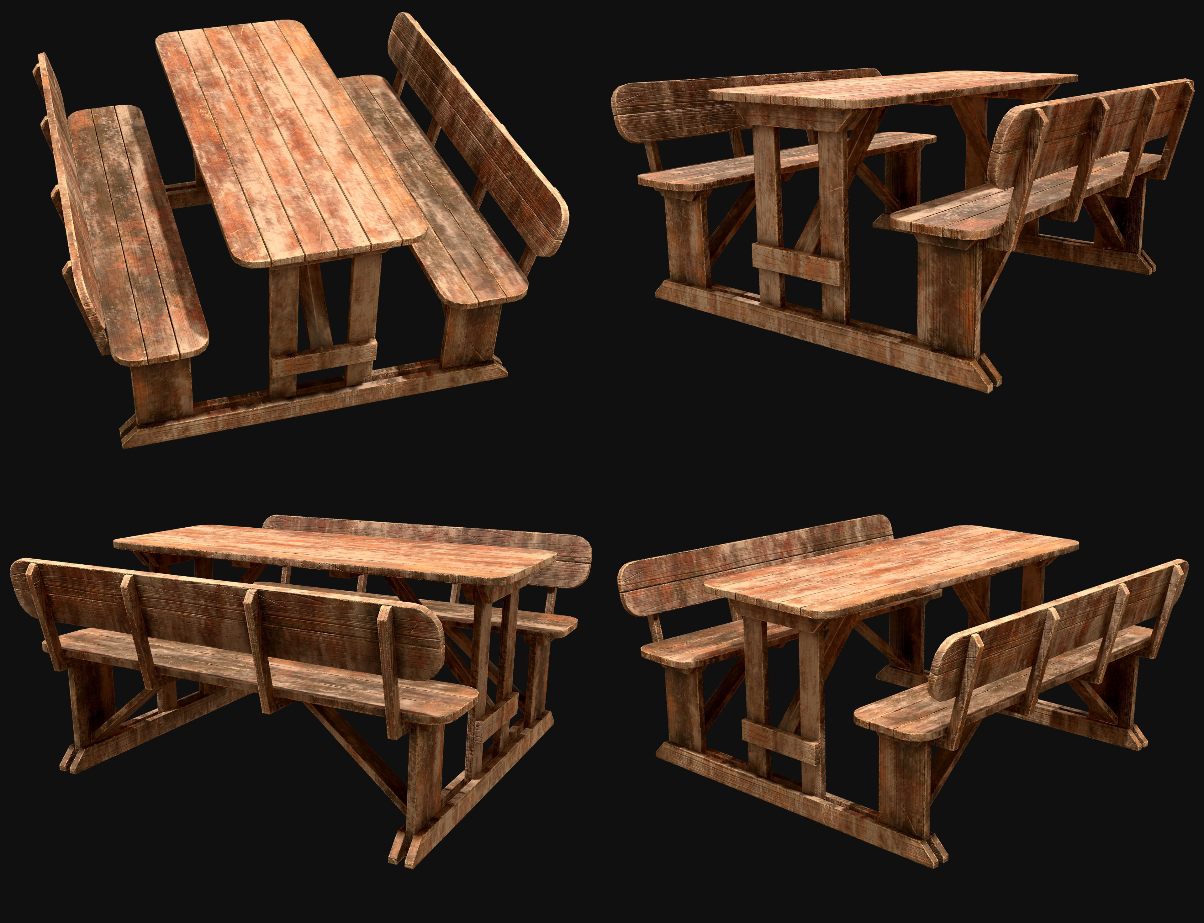 Picnic Bench Set 2-Old Version 3D Model Collection_7