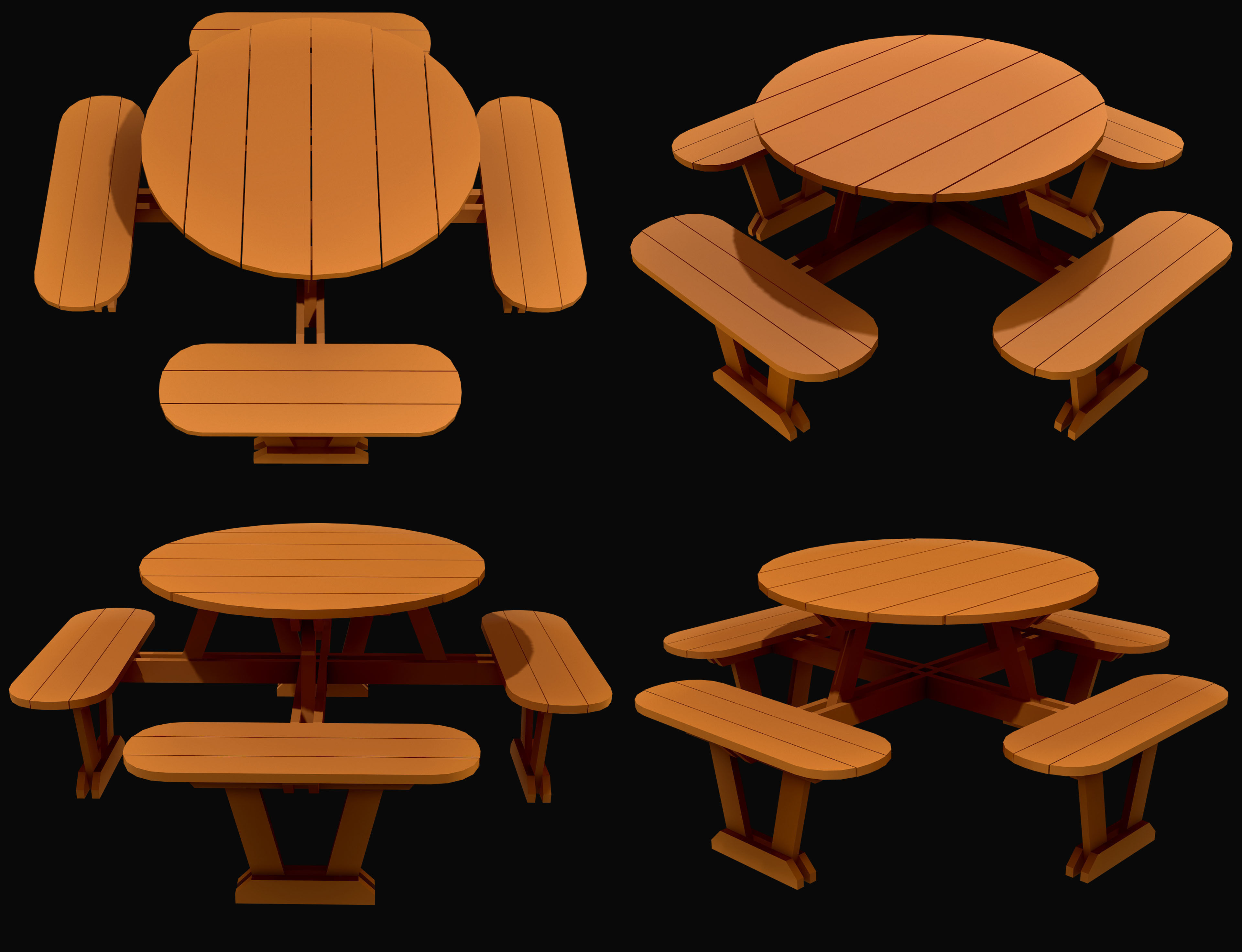 Picnic Bench Set 2-Old Version 3D Model Collection_12