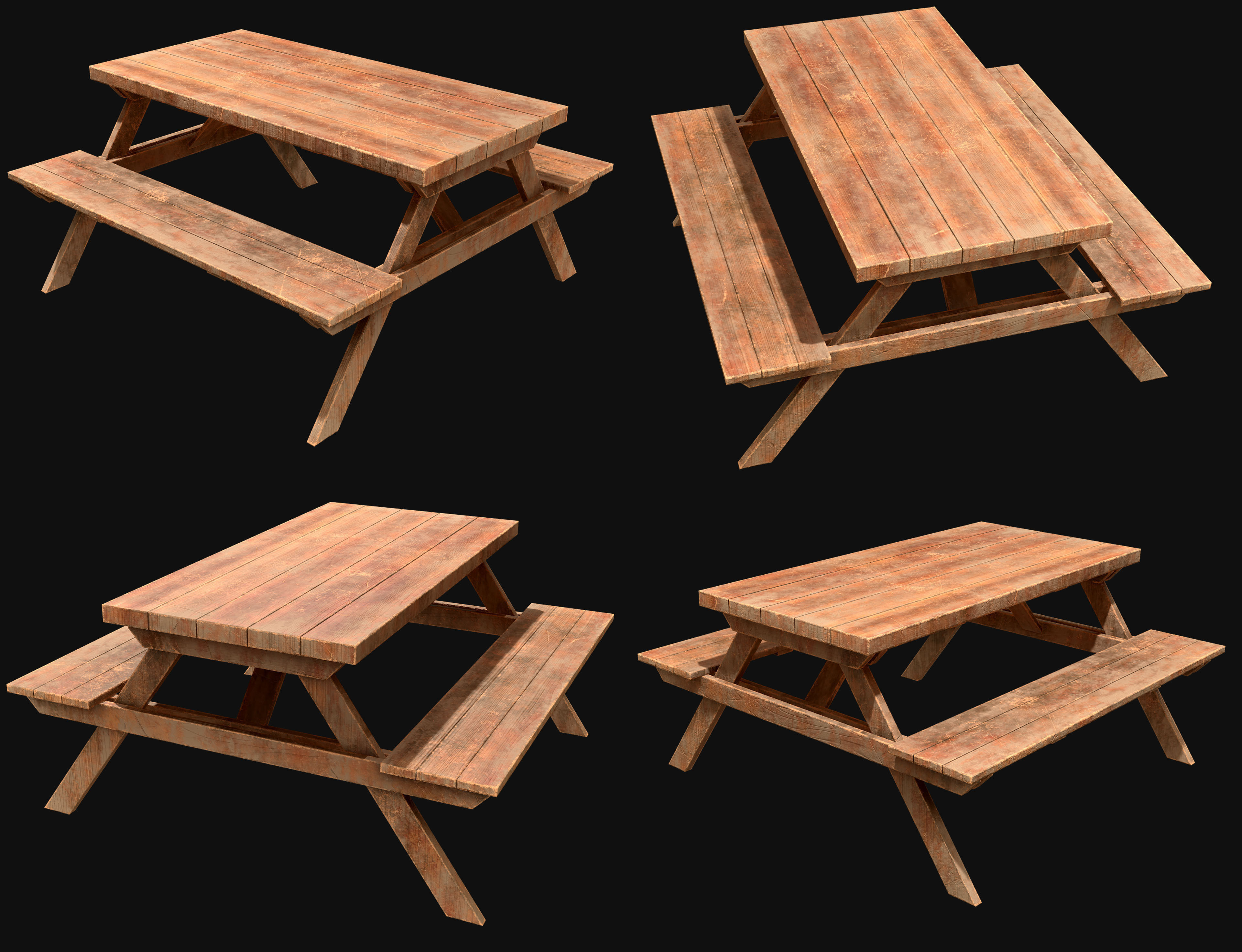 Picnic Bench Set 2-Old Version 3D Model Collection_18