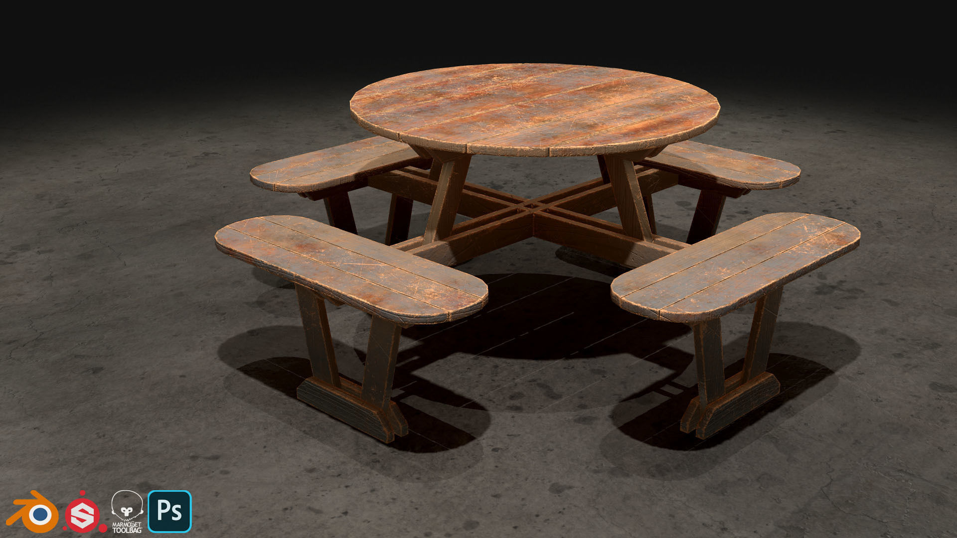 Picnic Bench Set 2-Old Version 3D Model Collection_10