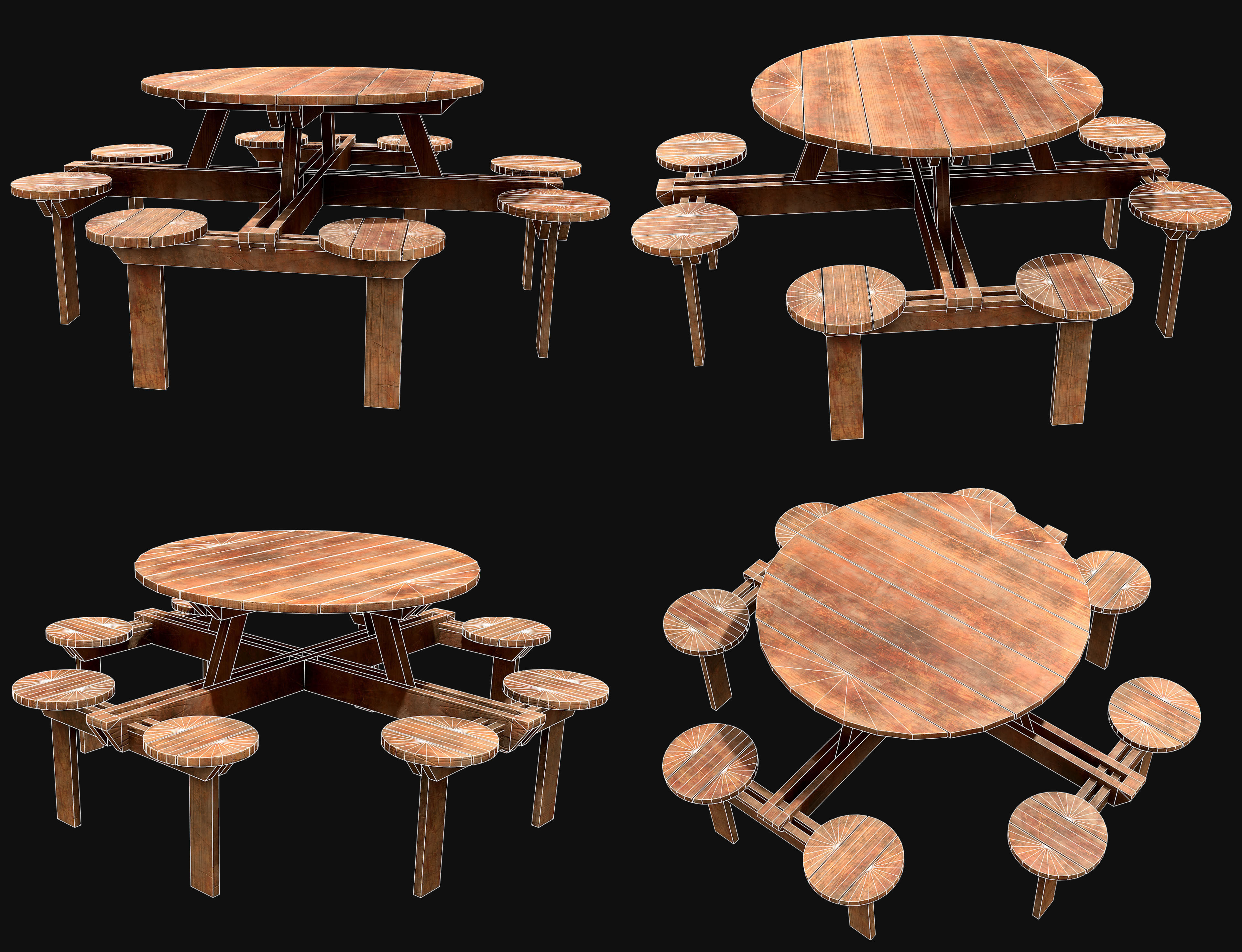 Picnic Bench Set 2-Old Version 3D Model Collection_25