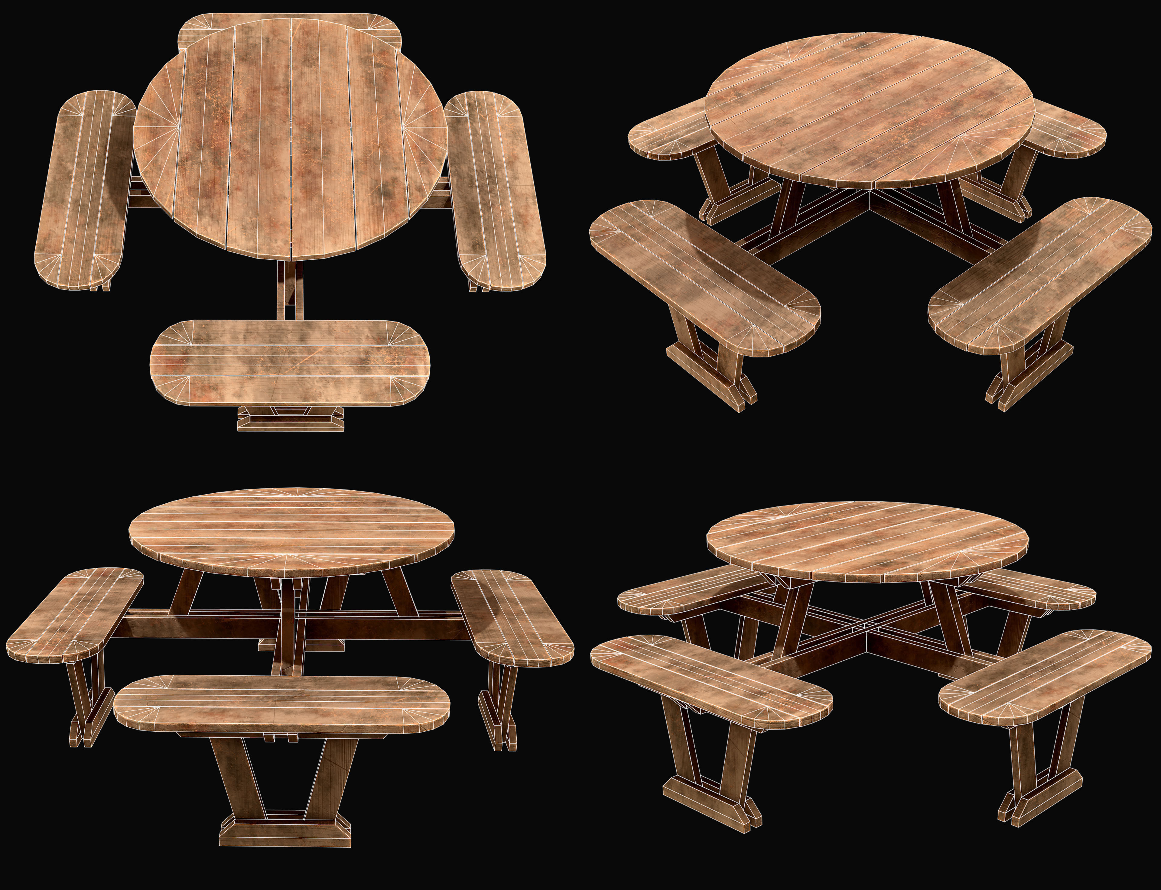 Picnic Bench Set 2-Old Version 3D Model Collection_15