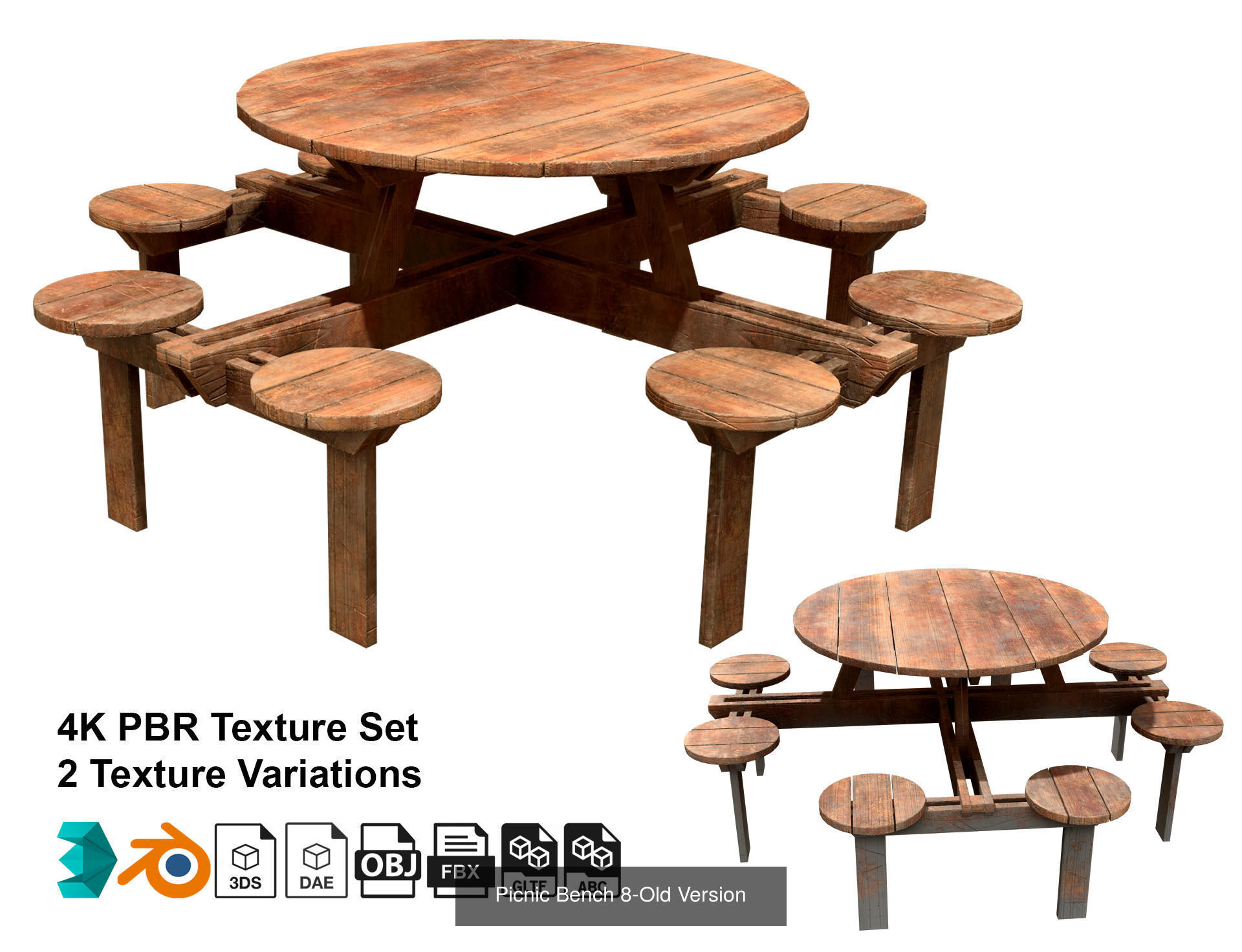 Picnic Bench Set 2-Old Version 3D Model Collection_4