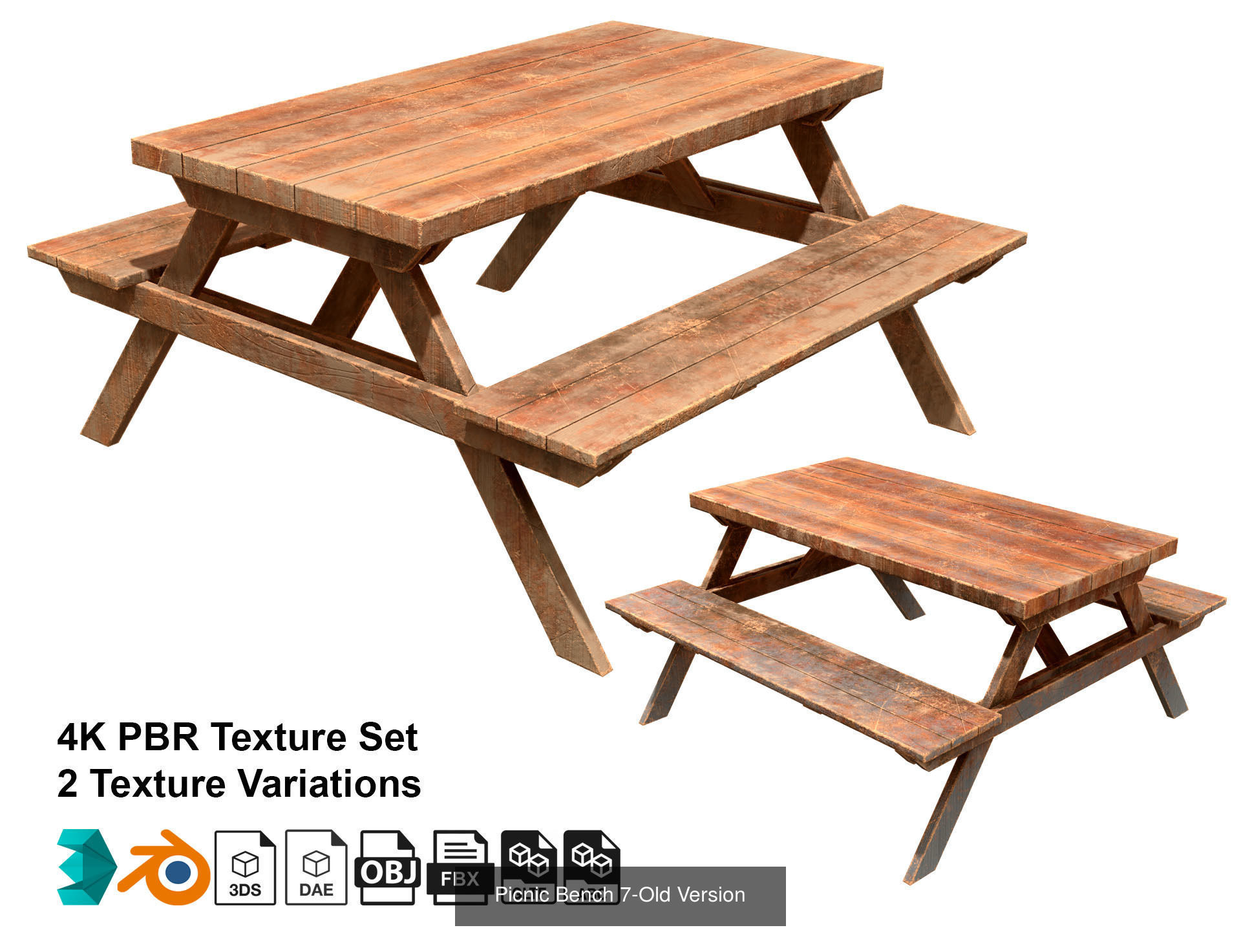 Picnic Bench Set 2-Old Version 3D Model Collection_3