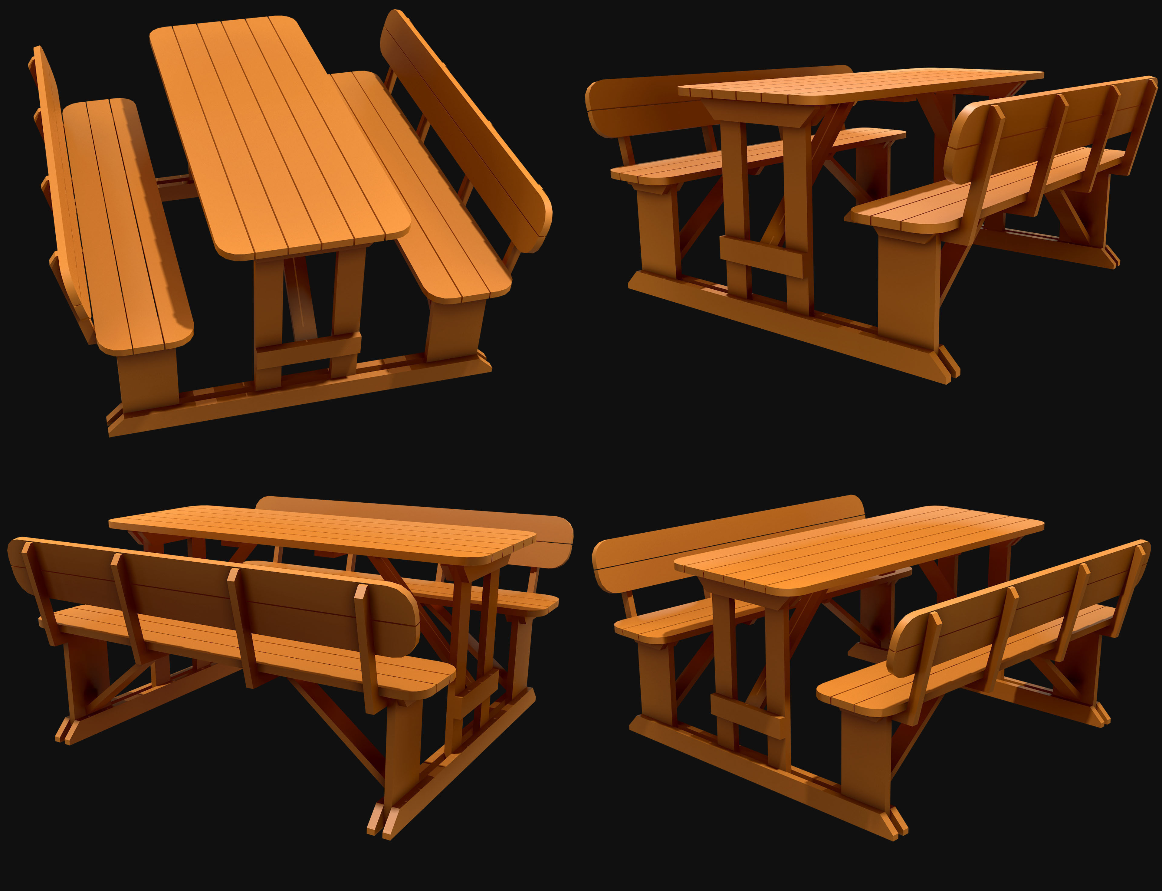 Picnic Bench Set 2-Old Version 3D Model Collection_6