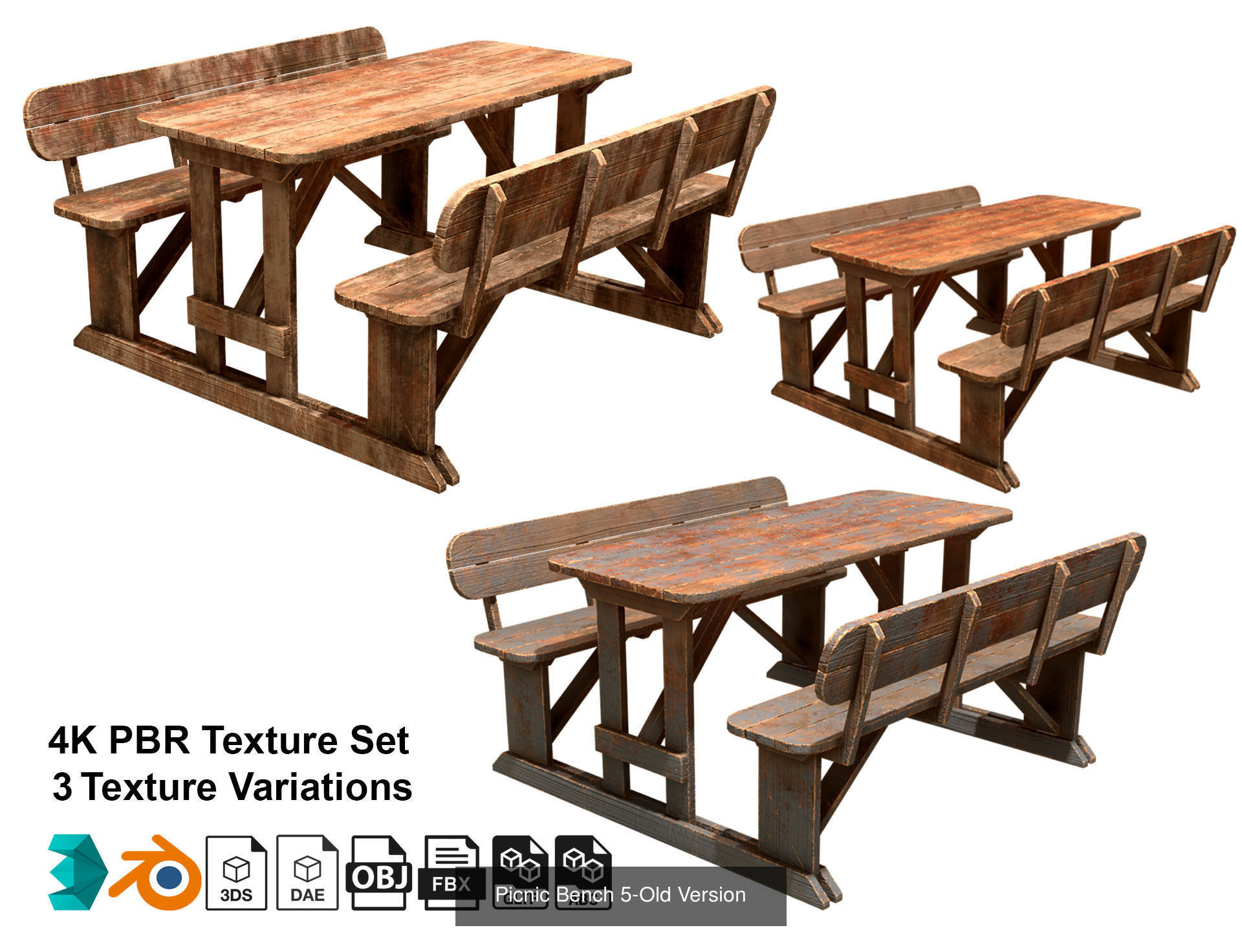 Picnic Bench Set 2-Old Version 3D Model Collection_1